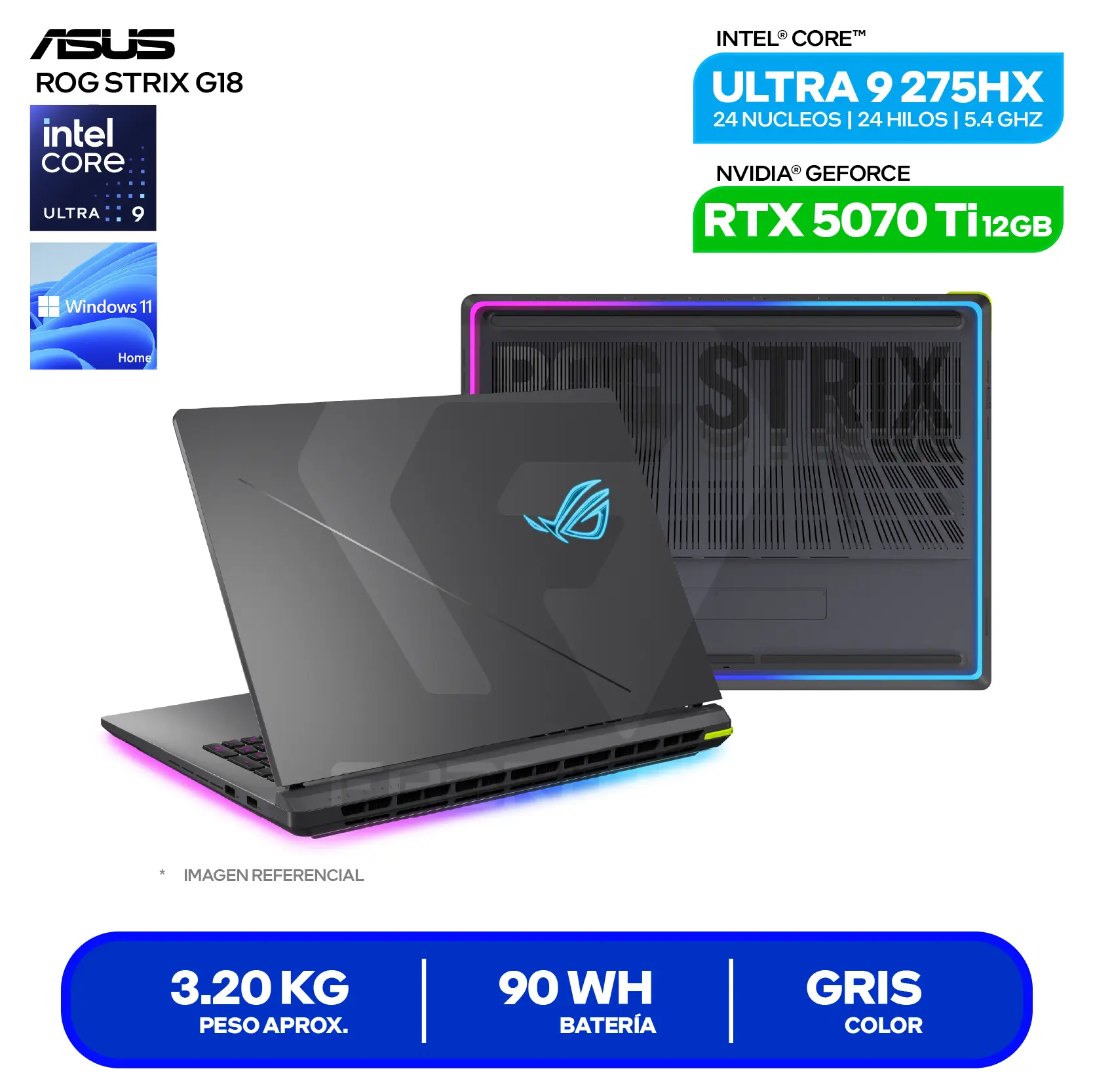 Laptop Asus Rog Strix G18 G815LR-S9118W (90NR0LT1-M007A0) Intel Core Ultra 9 275HX, GeForce RTX 5070Ti 12GB, RAM 16GB, SSD 1TB, 18'' WQXGA, Windows 11 Home