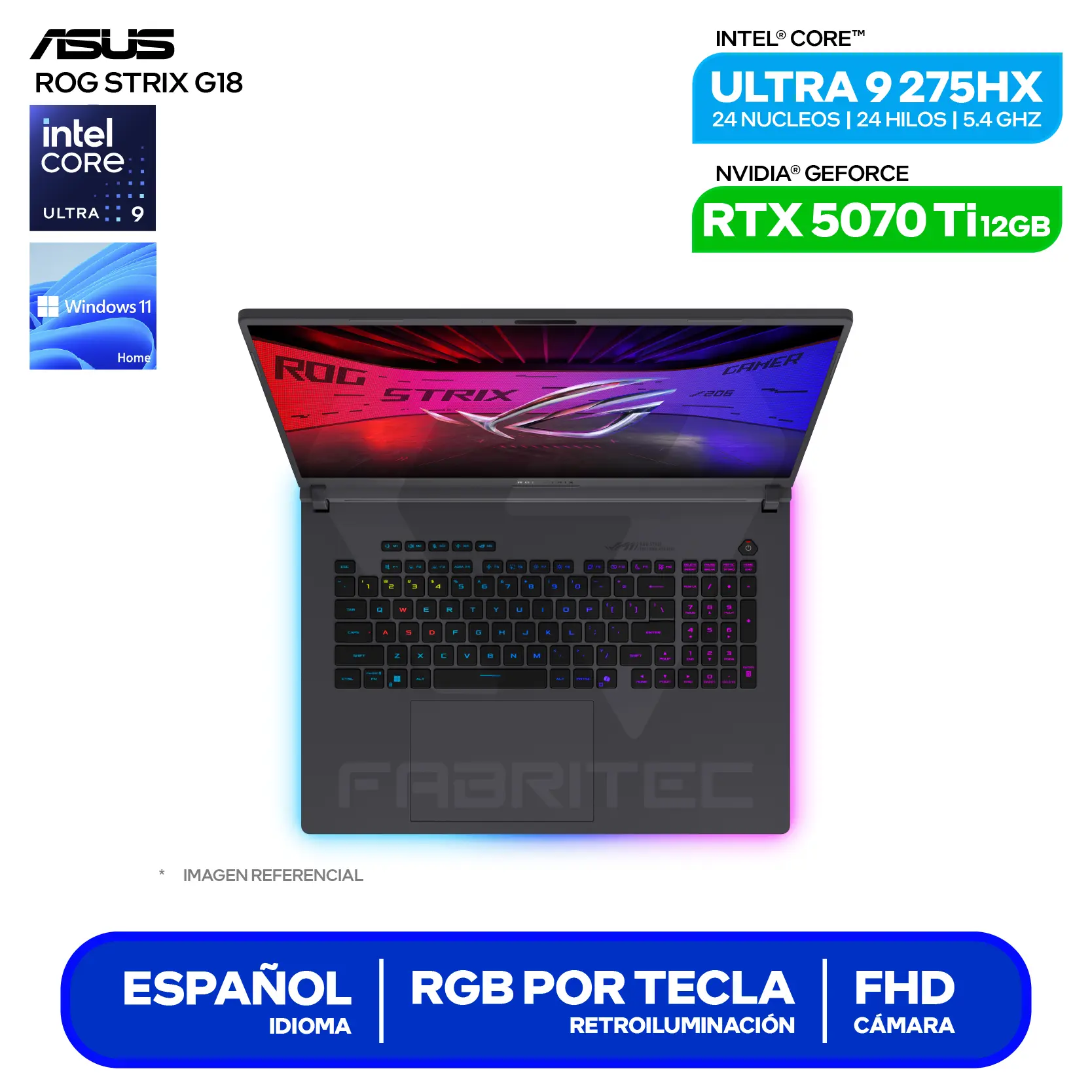 Laptop Asus Rog Strix G18 G815LR-S9118W (90NR0LT1-M007A0) Intel Core Ultra 9 275HX, GeForce RTX 5070Ti 12GB, RAM 16GB, SSD 1TB, 18'' WQXGA, Windows 11 Home