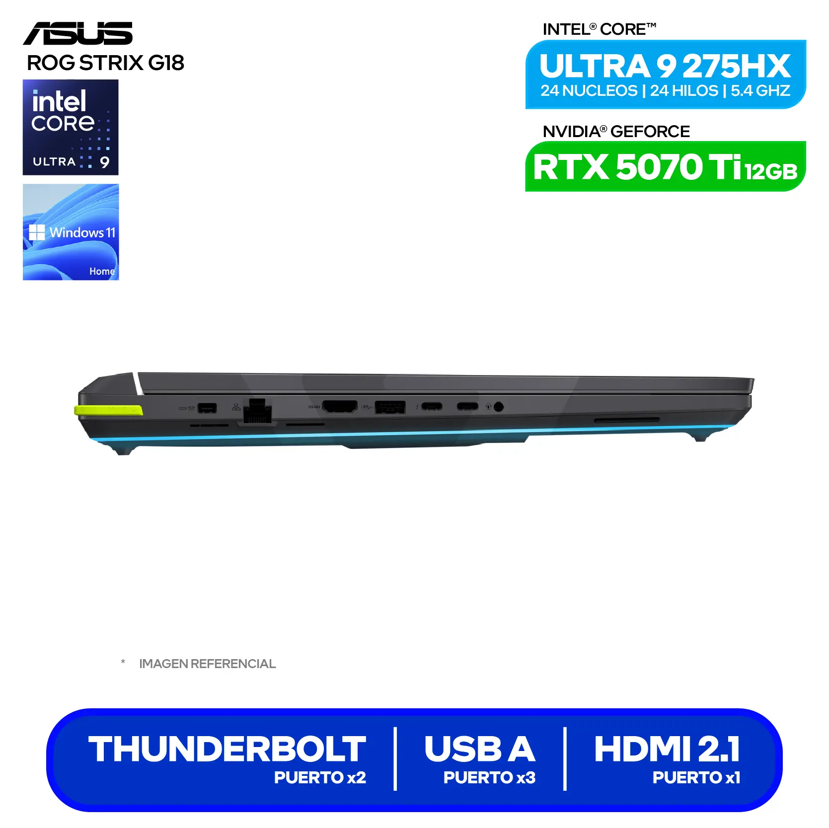 Laptop Asus Rog Strix G18 G815LR-S9118W (90NR0LT1-M007A0) Intel Core Ultra 9 275HX, GeForce RTX 5070Ti 12GB, RAM 16GB, SSD 1TB, 18'' WQXGA, Windows 11 Home