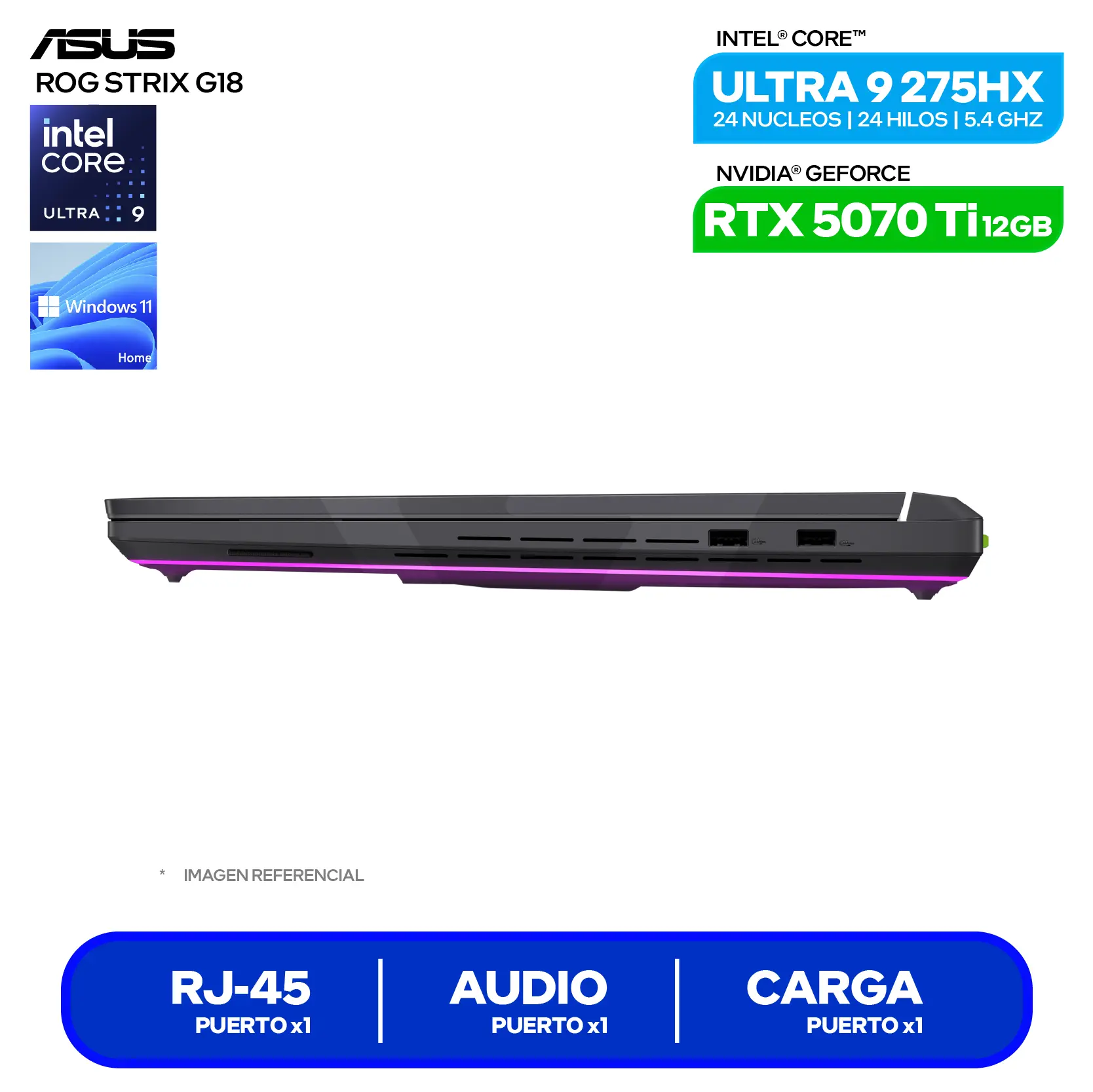 Laptop Asus Rog Strix G18 G815LR-S9118W (90NR0LT1-M007A0) Intel Core Ultra 9 275HX, GeForce RTX 5070Ti 12GB, RAM 16GB, SSD 1TB, 18'' WQXGA, Windows 11 Home