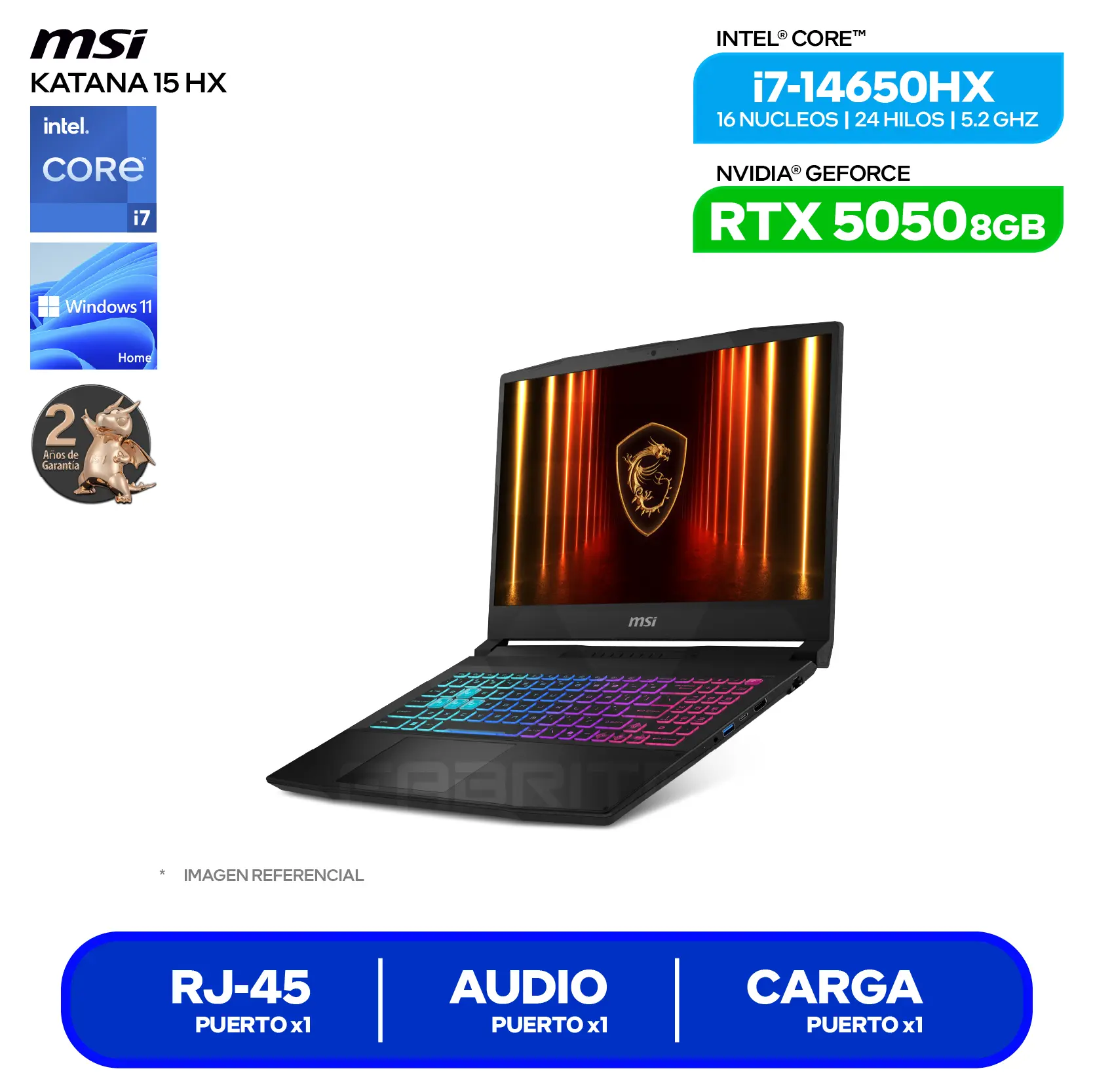 Laptop MSI Katana 15 HX B14WEK(9S7-1587C1-412) Intel Core i7-14650HX, GeForce RTX 5050 8GB, RAM 16GB, SSD 512GB, 15.6'' QHD, Windows 11 Home