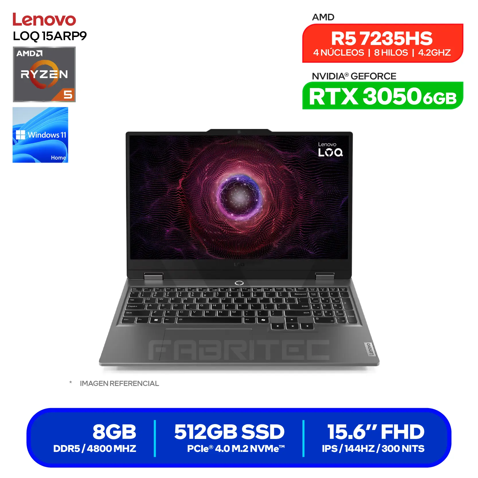 Laptop Lenovo LOQ 15ARP9  (83JC00MKLM) AMD Ryzen 5 7235HS, GeForce RTX 3050 6GB, RAM 8GB, SSD 512GB, 15.6'' FHD, Windows 11 Home