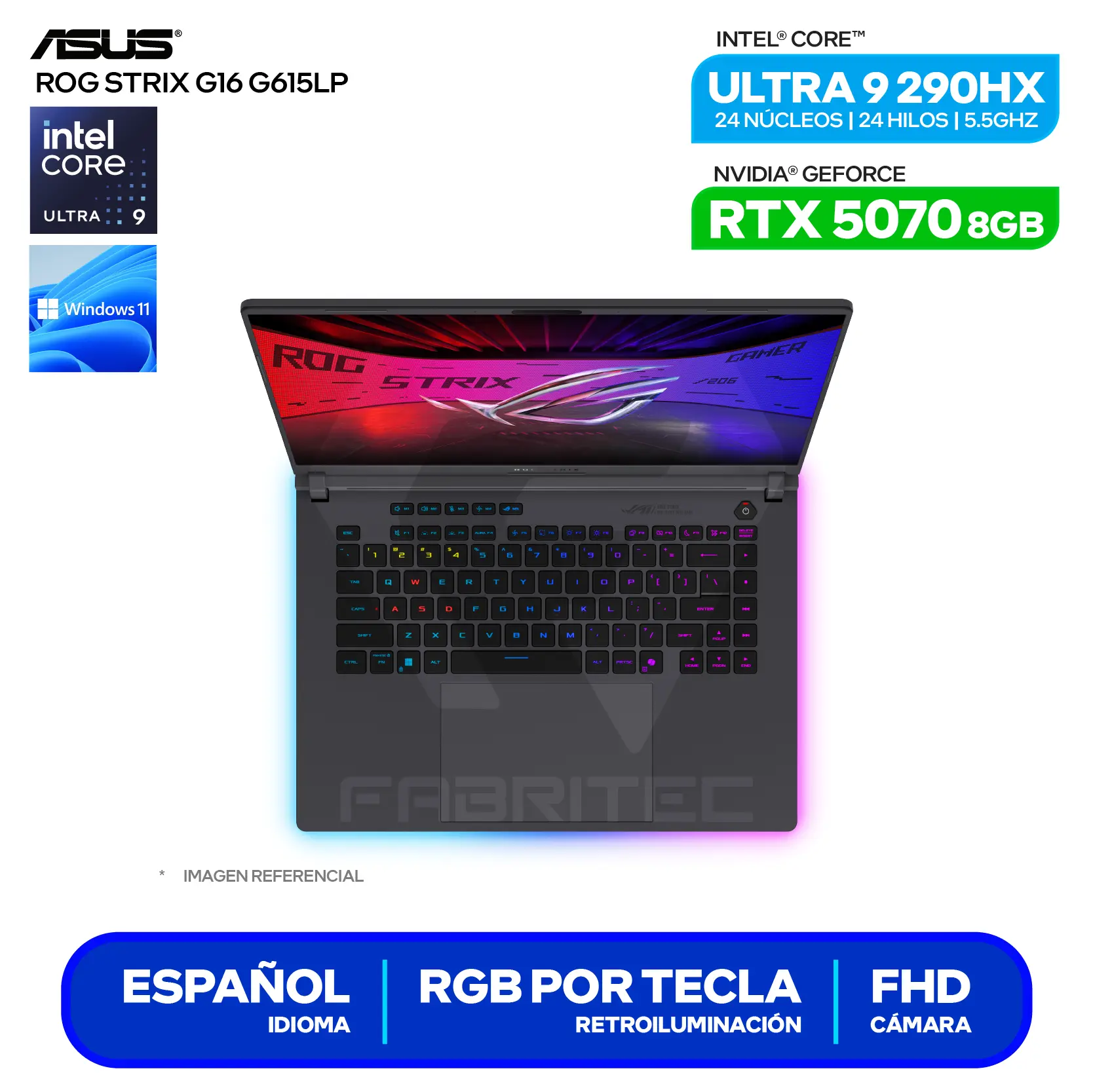 Laptop Asus Rog Strix G16 G615LP-TS206W (90NR0LN1-M009F0) Intel Core Ultra 9-290HX, GeForce RTX 5070 8GB, RAM 16GB, SSD 1TB, 16'' WUXGA, Windows 11 Home