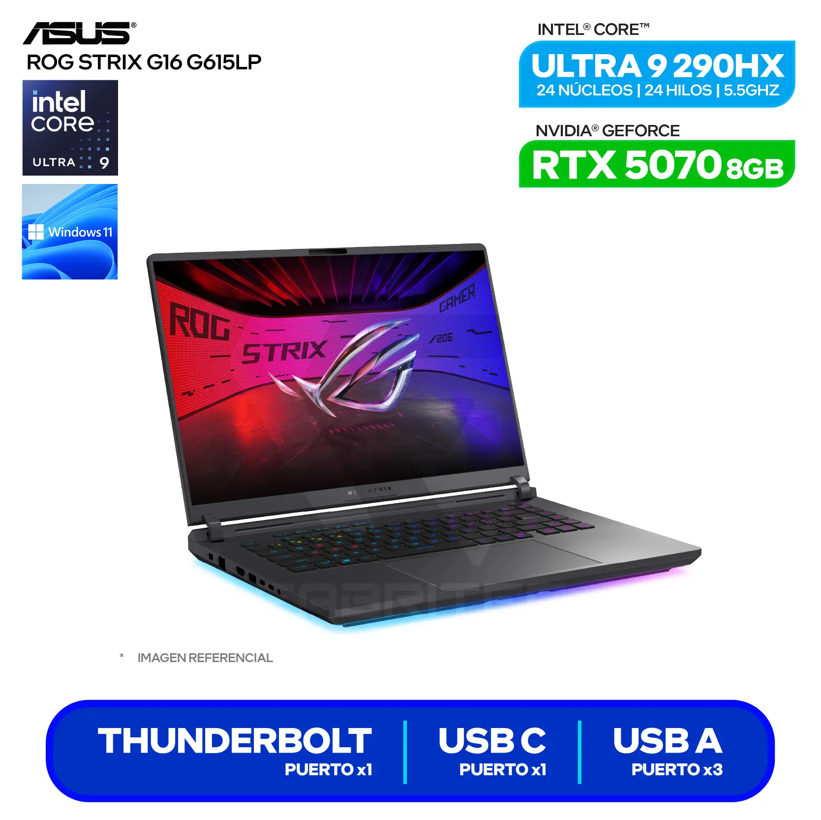 Laptop Asus Rog Strix G16 G615LP-TS206W (90NR0LN1-M009F0) Intel Core Ultra 9-290HX, GeForce RTX 5070 8GB, RAM 16GB, SSD 1TB, 16'' WUXGA, Windows 11 Home