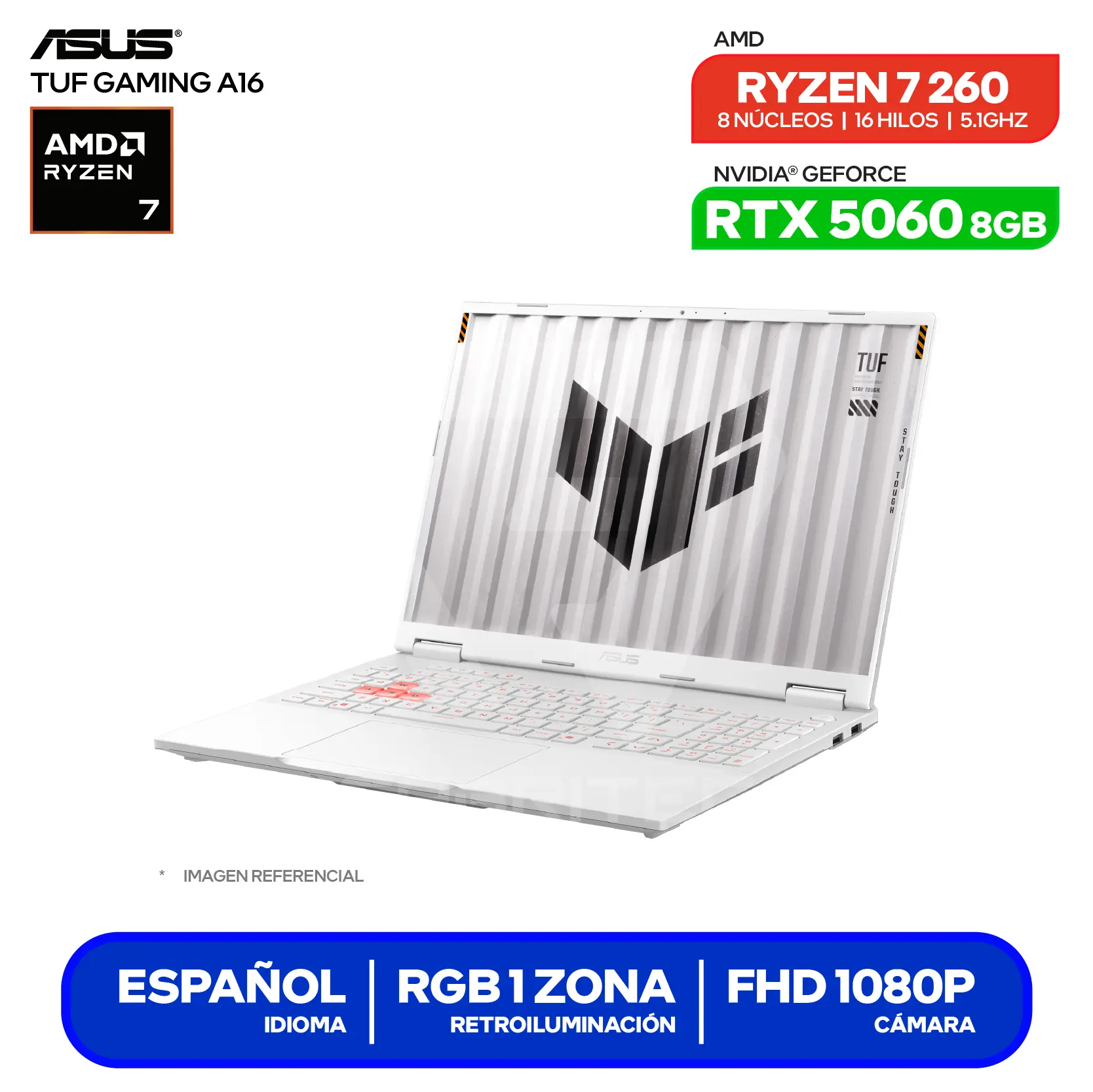Laptop Asus TUF Gaming A16 FA608UMI-TU255 (90NR0KV6-M00J90) AMD Ryzen 7 260, GeForce RTX 5060 8GB, RAM 16GB, SSD 512GB, 16'' FHD, FreeDos