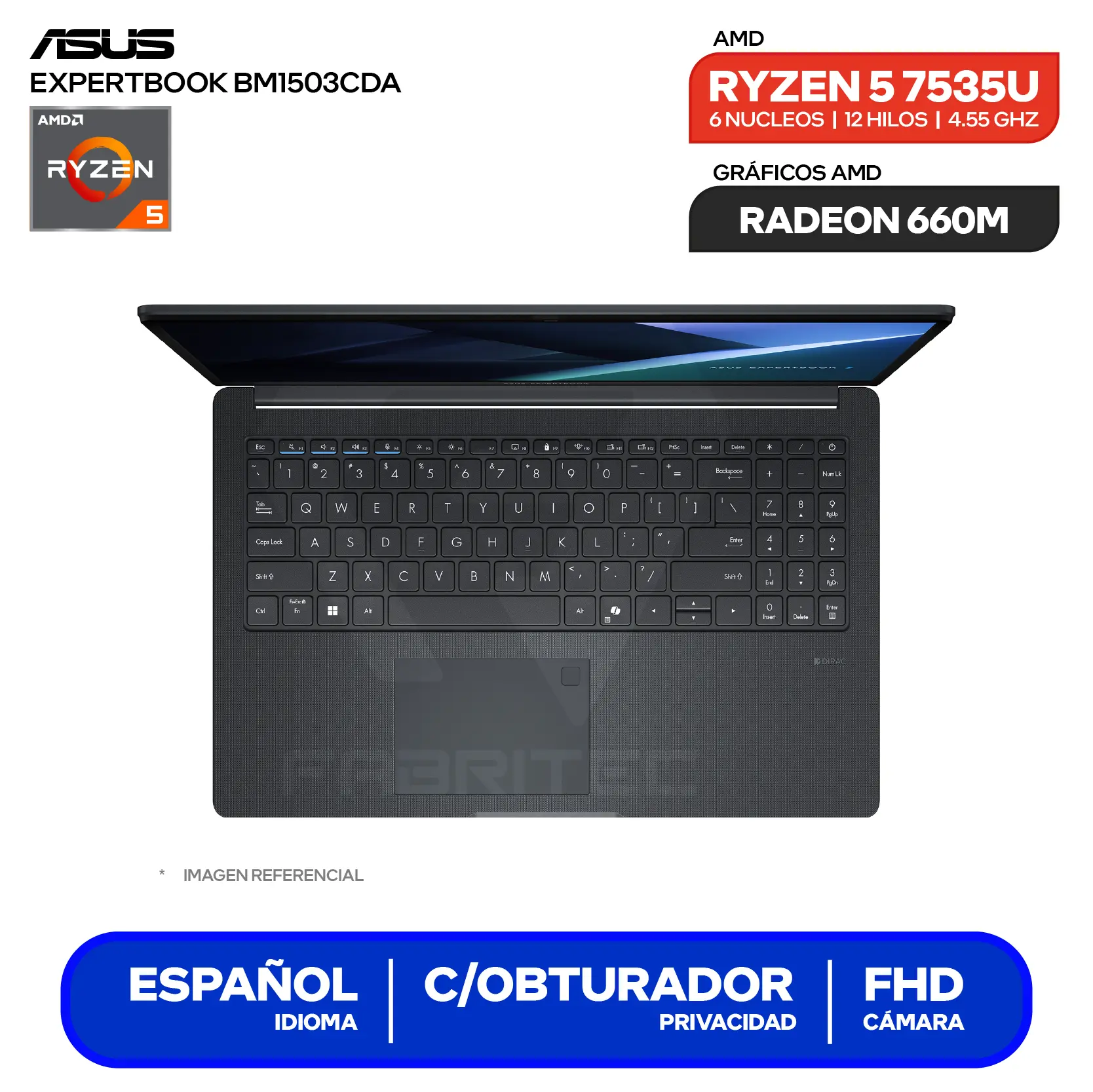 Laptop Asus Expertbook BM1503CDA-S72310 (90NX0821-M02JE0) AMD Ryzen 5 7535U, RAM 16GB, SSD 512GB, 15.6'' FHD, FreeDos