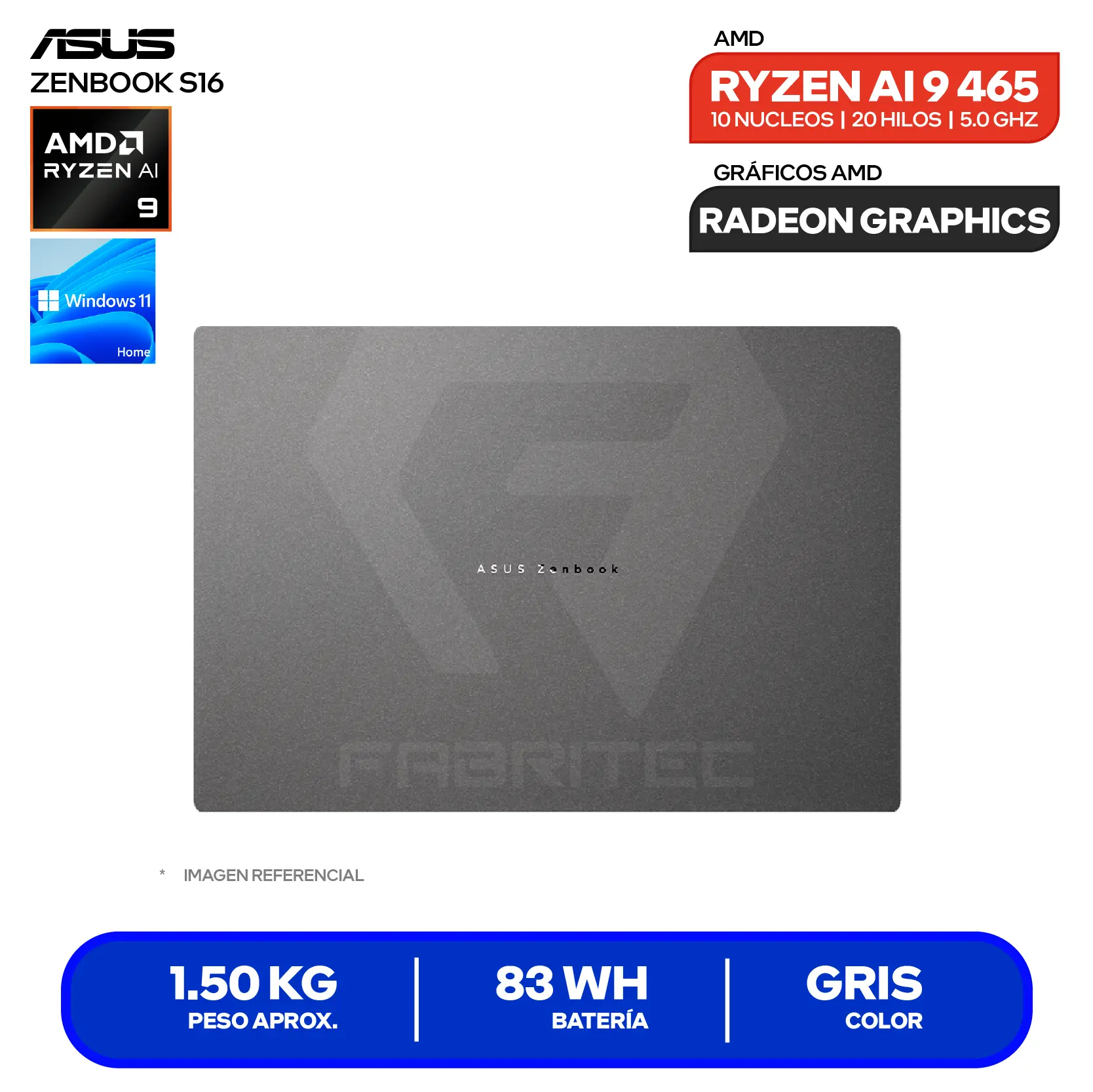 Laptop HP 15-FC0011LA (802N0LA#ABM) AMD Ryzen AI 9 465, RAM 32GB, SSD 1TB, 16'' 3K OLED Táctil, Windows 11 Home