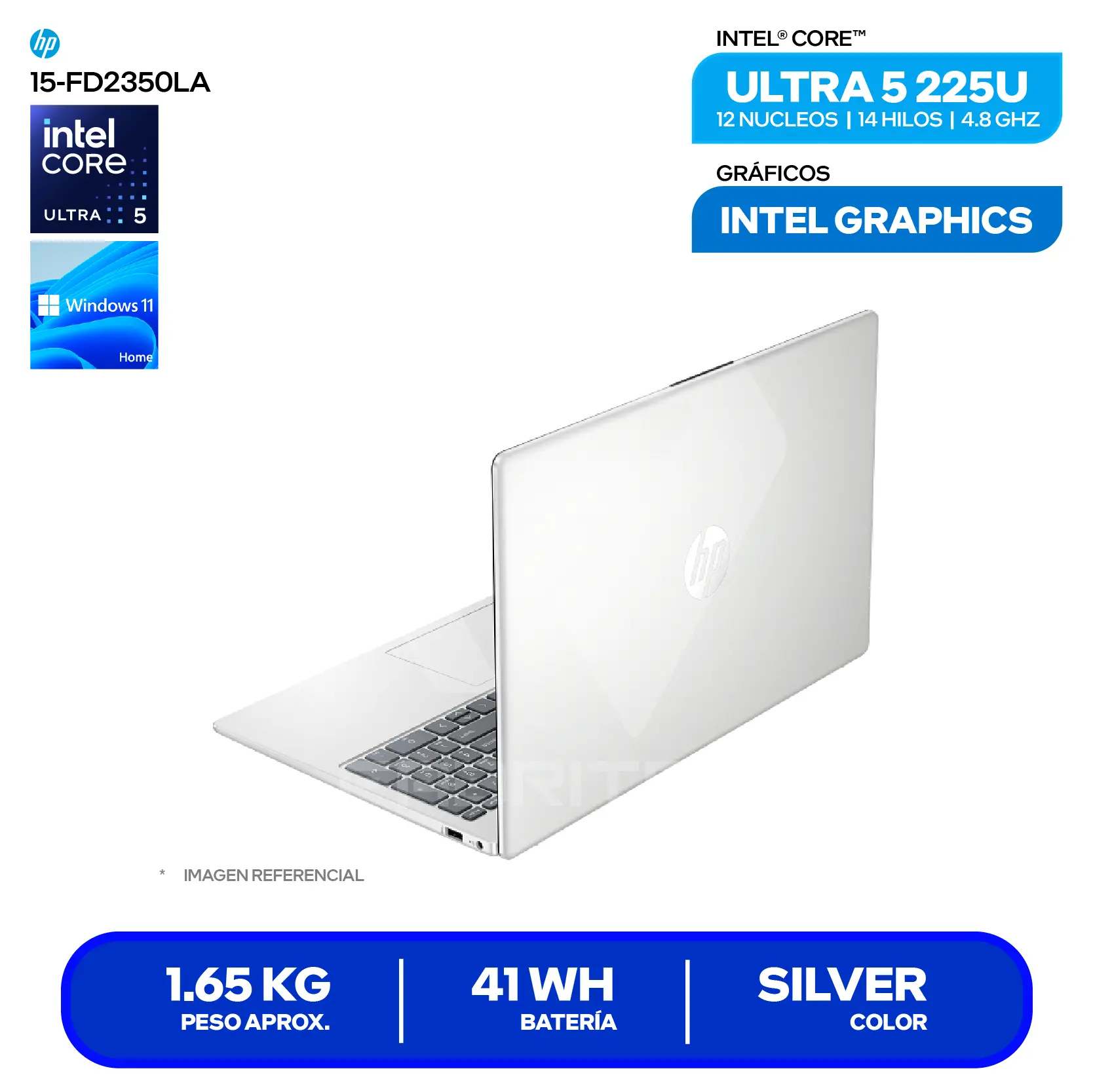 Laptop HP 15-FD2350LA  (D2JV7LA#ABM) Intel Core Ultra 5 225U, RAM 8GB, SSD 512GB, 15.6'' FHD, Windows 11 Home
