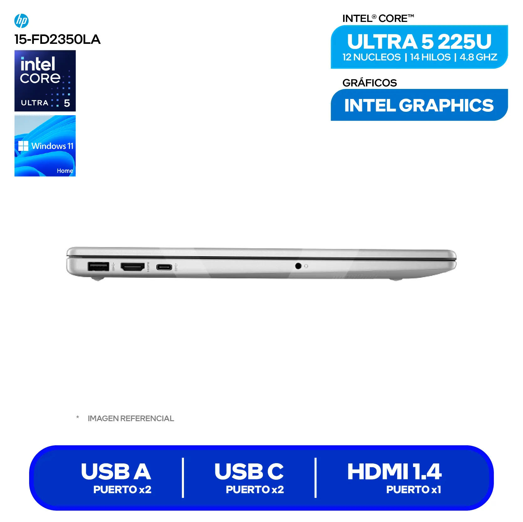Laptop HP 15-FD2350LA  (D2JV7LA#ABM) Intel Core Ultra 5 225U, RAM 8GB, SSD 512GB, 15.6'' FHD, Windows 11 Home