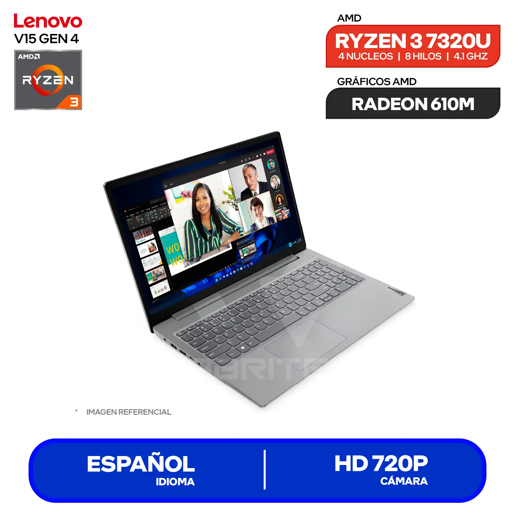 Laptop Lenovo V15 G4 AMN (82YU00X4LM) AMD Ryzen 3 7320U, RAM 8GB, SSD 256GB, 15.6'' FHD, FreeDos