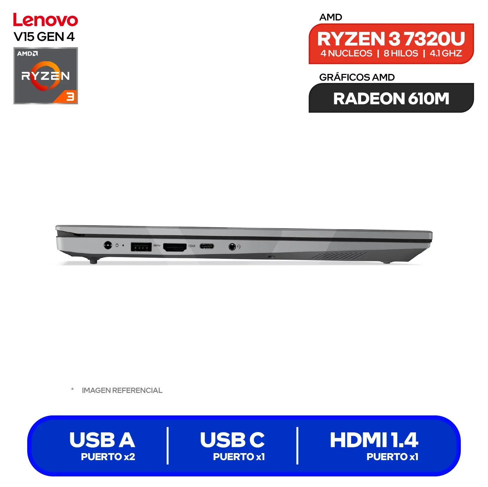 Laptop Lenovo V15 G4 AMN (82YU00X4LM) AMD Ryzen 3 7320U, RAM 8GB, SSD 256GB, 15.6'' FHD, FreeDos