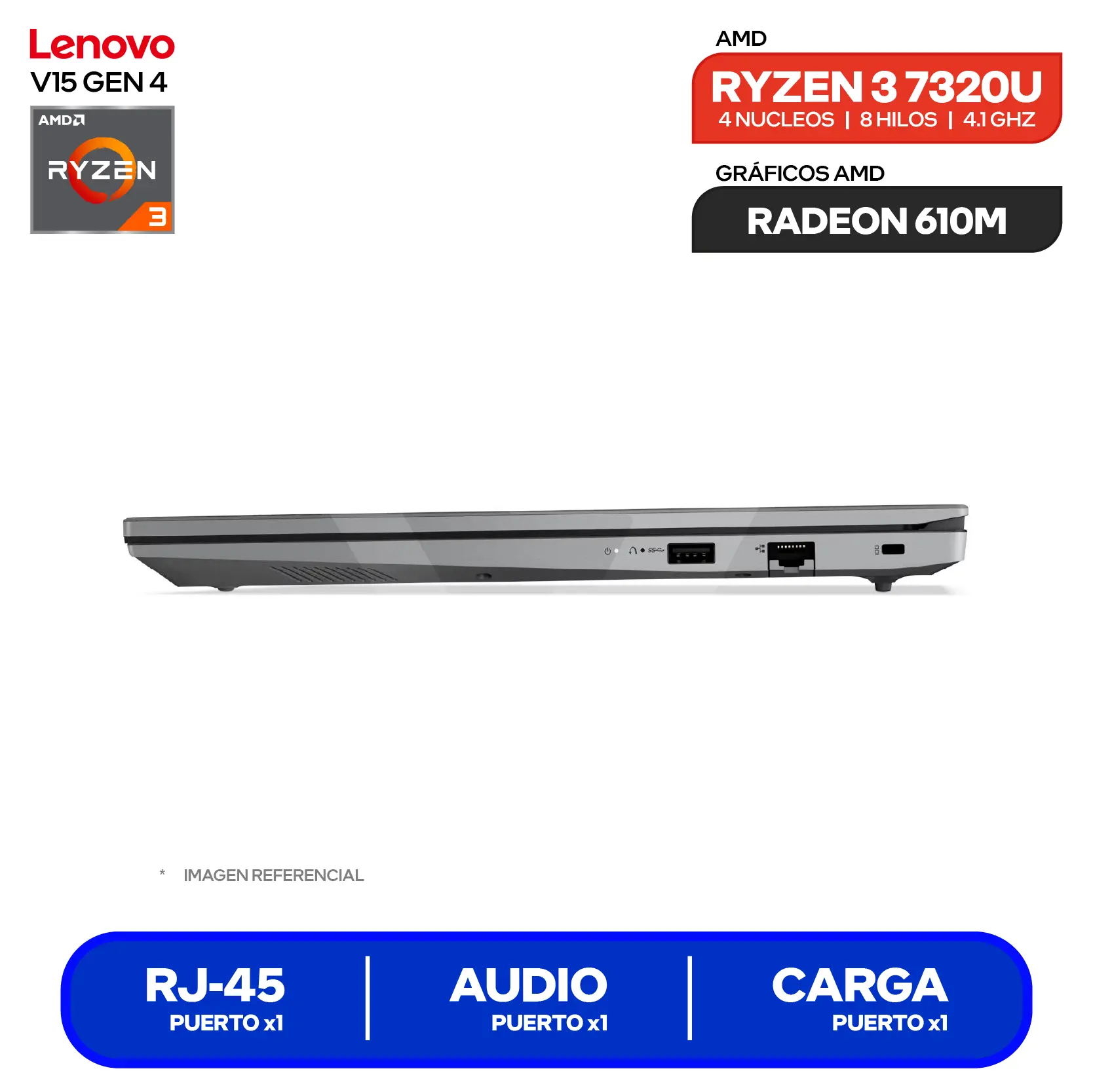 Laptop Lenovo V15 G4 AMN (82YU00X4LM) AMD Ryzen 3 7320U, RAM 8GB, SSD 256GB, 15.6'' FHD, FreeDos