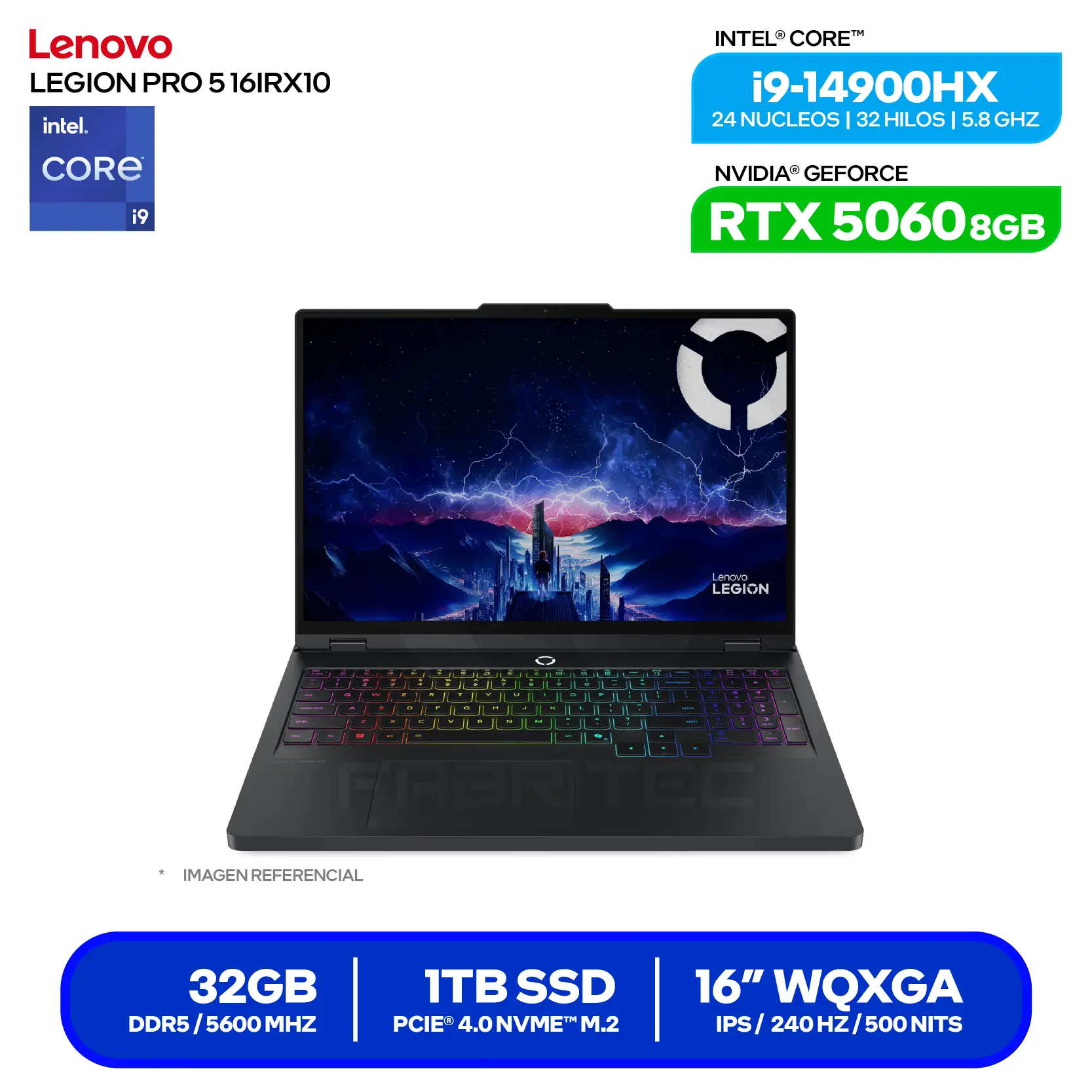 Laptop Lenovo Legion Pro 5 16IRX10 (83NN0058LM) Intel Core i9-14900HX, GeForce RTX 5060 8GB, RAM 32GB, SSD 1TB, 16'' WQXGA, FreeDos