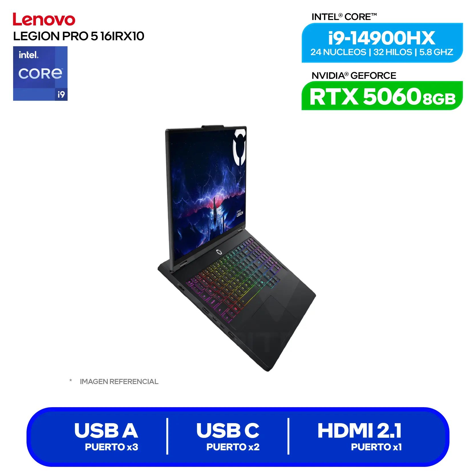 Laptop Lenovo Legion Pro 5 16IRX10 (83NN0058LM) Intel Core i9-14900HX, GeForce RTX 5060 8GB, RAM 32GB, SSD 1TB, 16'' WQXGA, FreeDos