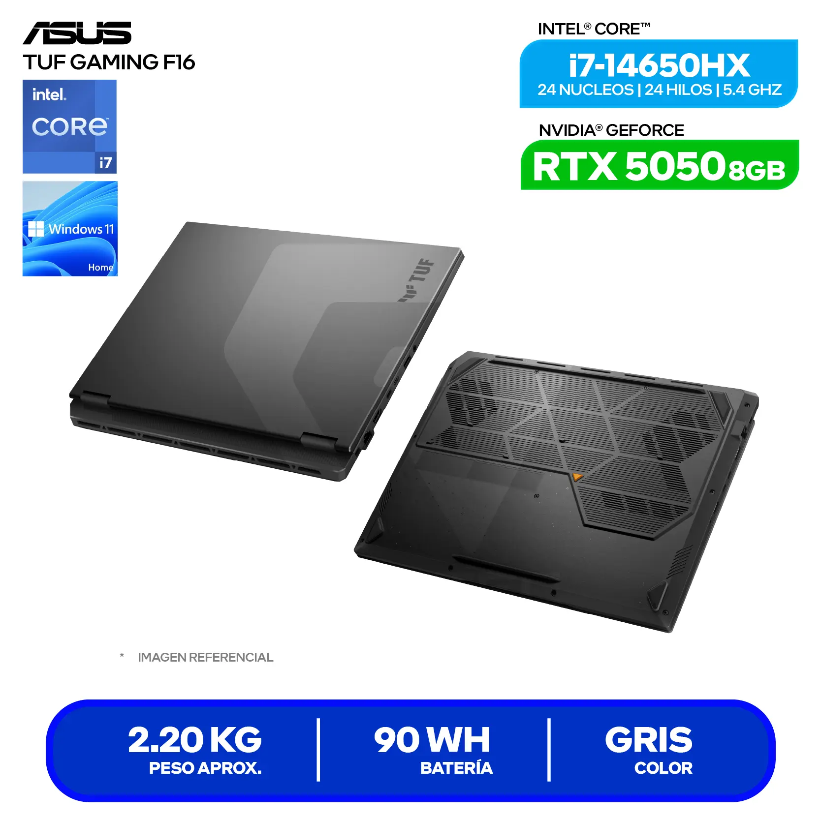 Laptop Asus Tuf Gaming F16 FX608JHR-RV169 (90NR0NA1-M008Y0) Intel Core i7-14650HX, GeForce RTX 5050 8GB, RAM 16GB, SSD 1TB, 16'' WUXGA, FreeDos
