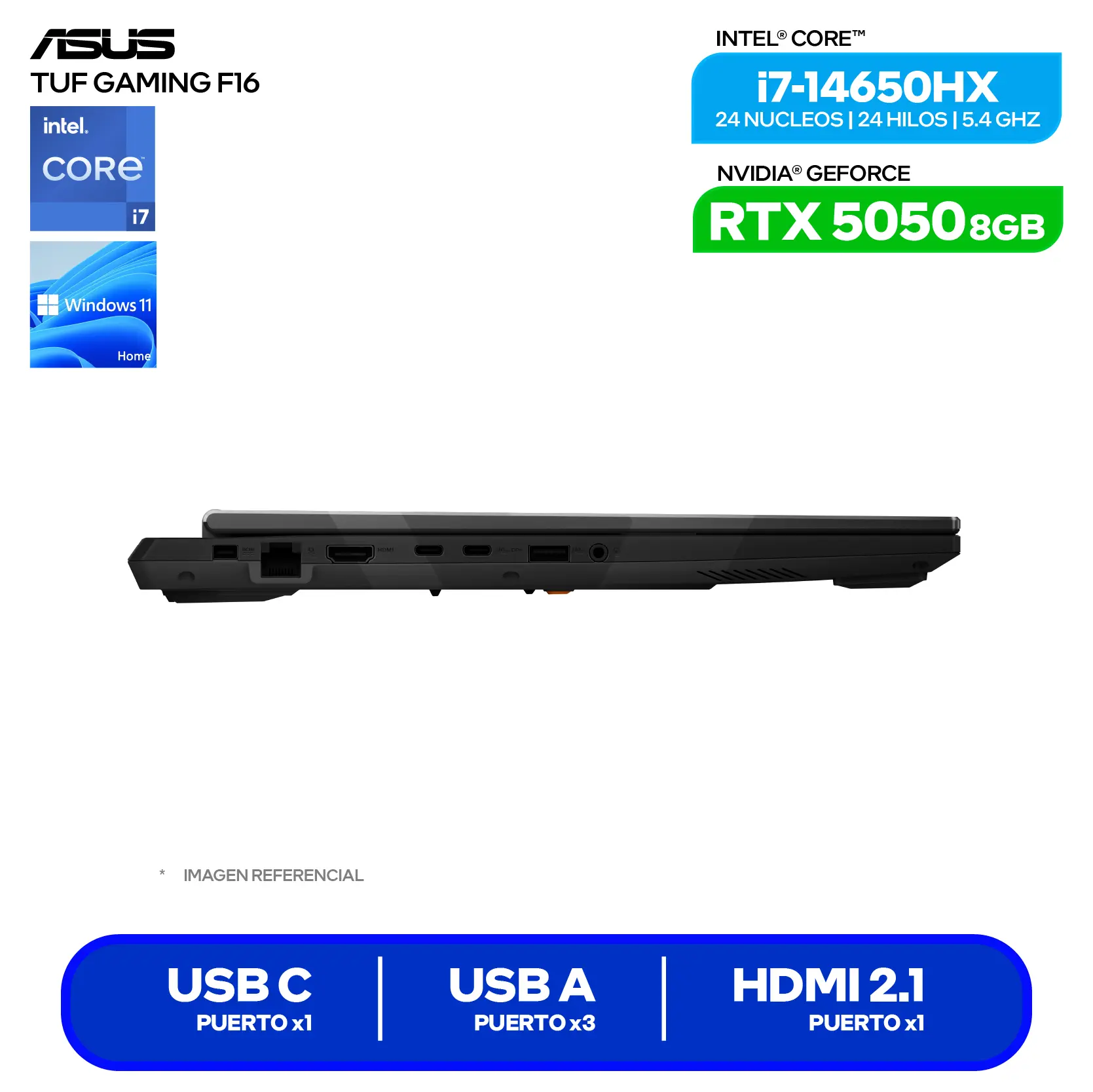 Laptop Asus Tuf Gaming F16 FX608JHR-RV169 (90NR0NA1-M008Y0) Intel Core i7-14650HX, GeForce RTX 5050 8GB, RAM 16GB, SSD 1TB, 16'' WUXGA, FreeDos
