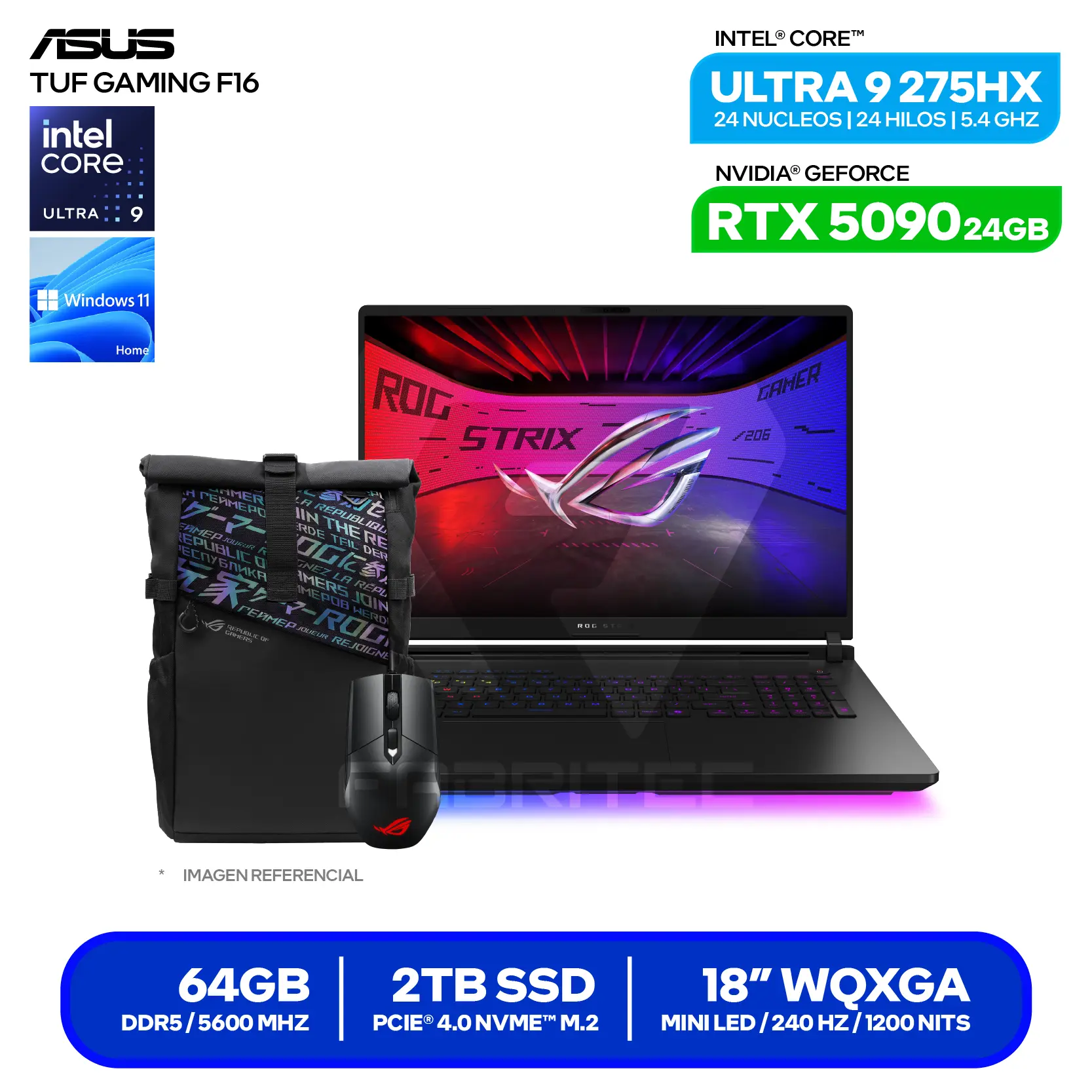Laptop Asus ROG Strix Scar 18 G835LX-SA119W (90NR0LF1-M008B0) Intel Core Ultra 9 275HX, GeForce RTX 5090 24GB, RAM 64GB, SSD 2TB, 18'' WQXGA, Windows 11 Home
