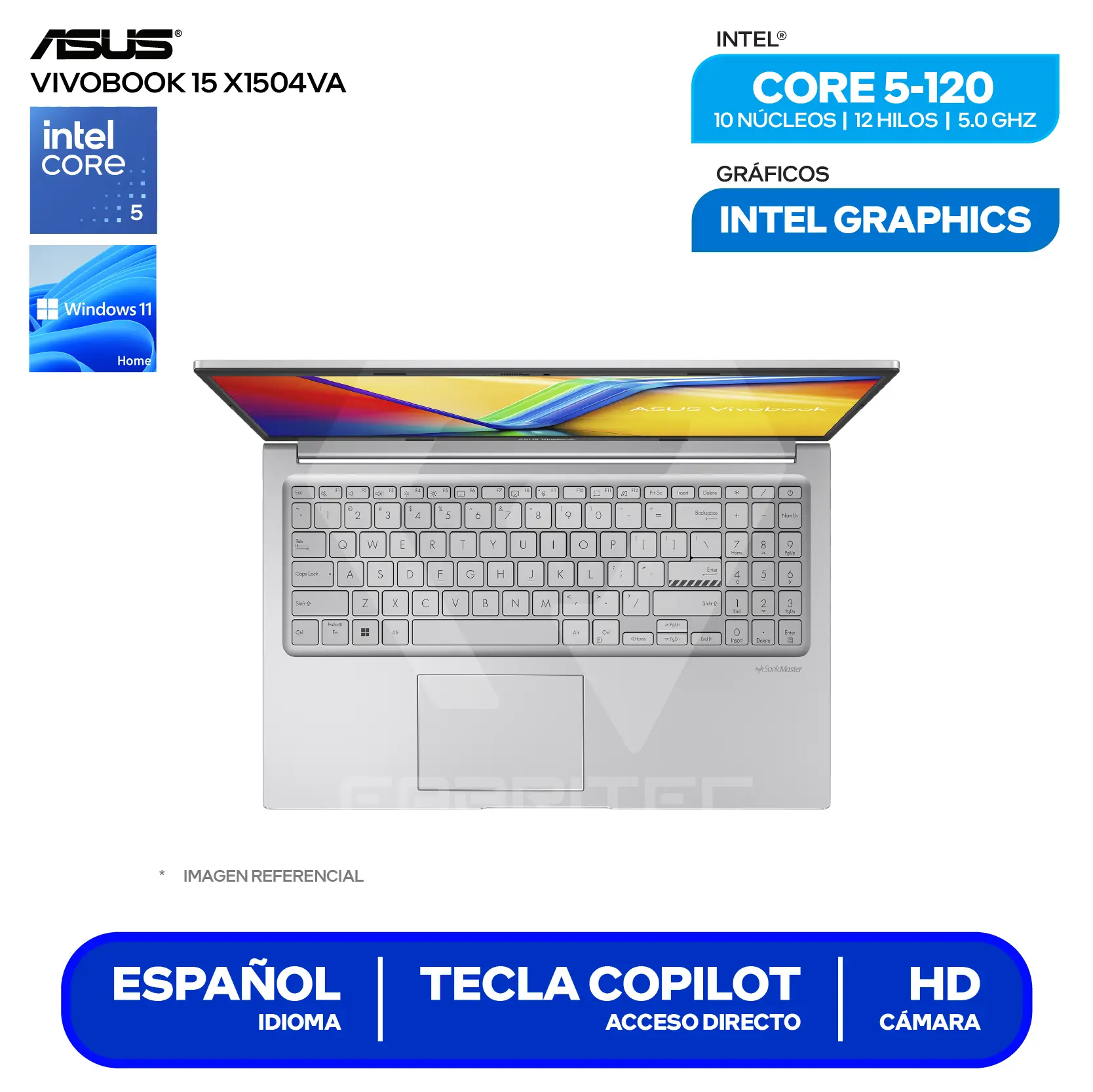 Laptop Asus Vivobook 15 X1504VA-BQ631W (90NB13Y2-M01C10) Intel Core 5-120, RAM 8GB, SSD 512GB, 15.6'' FHD, Windows 11 Home