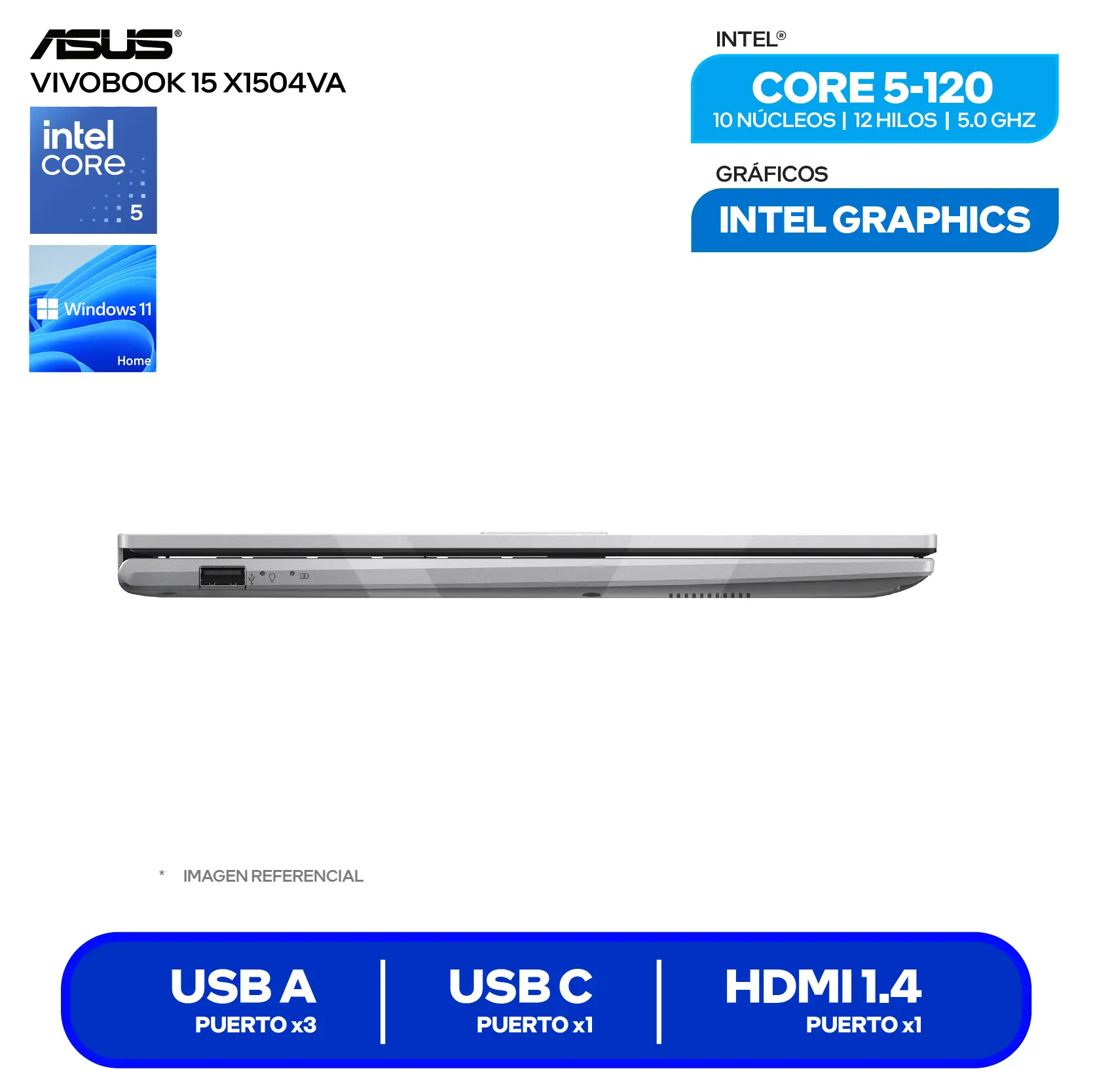 Laptop Asus Vivobook 15 X1504VA-BQ631W (90NB13Y2-M01C10) Intel Core 5-120, RAM 8GB, SSD 512GB, 15.6'' FHD, Windows 11 Home
