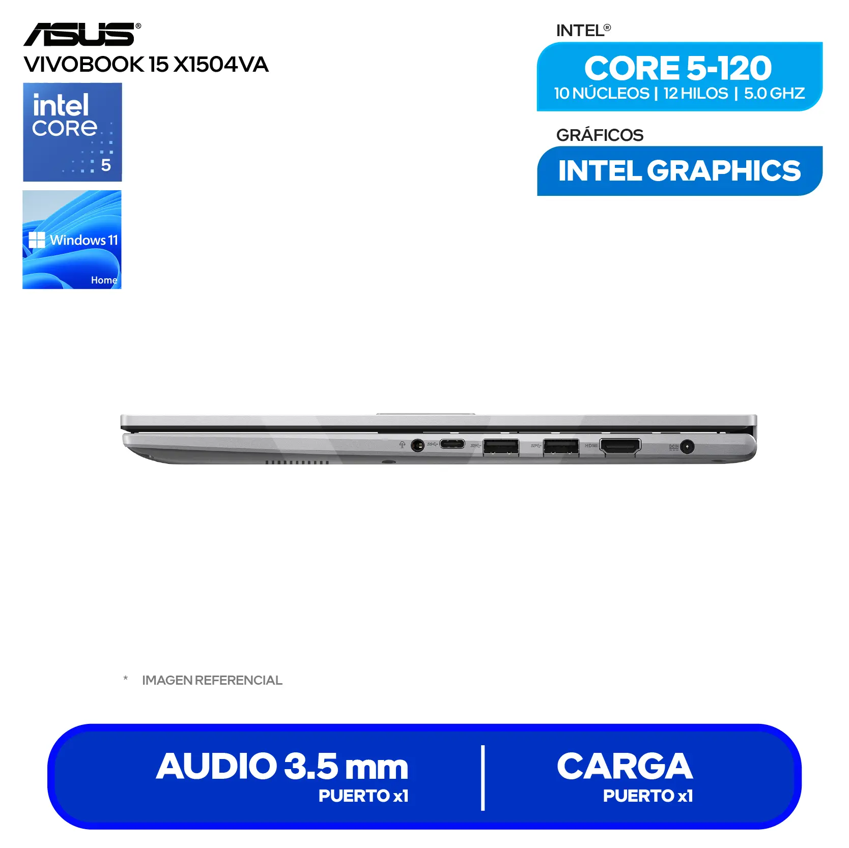 Laptop Asus Vivobook 15 X1504VA-BQ631W (90NB13Y2-M01C10) Intel Core 5-120, RAM 8GB, SSD 512GB, 15.6'' FHD, Windows 11 Home