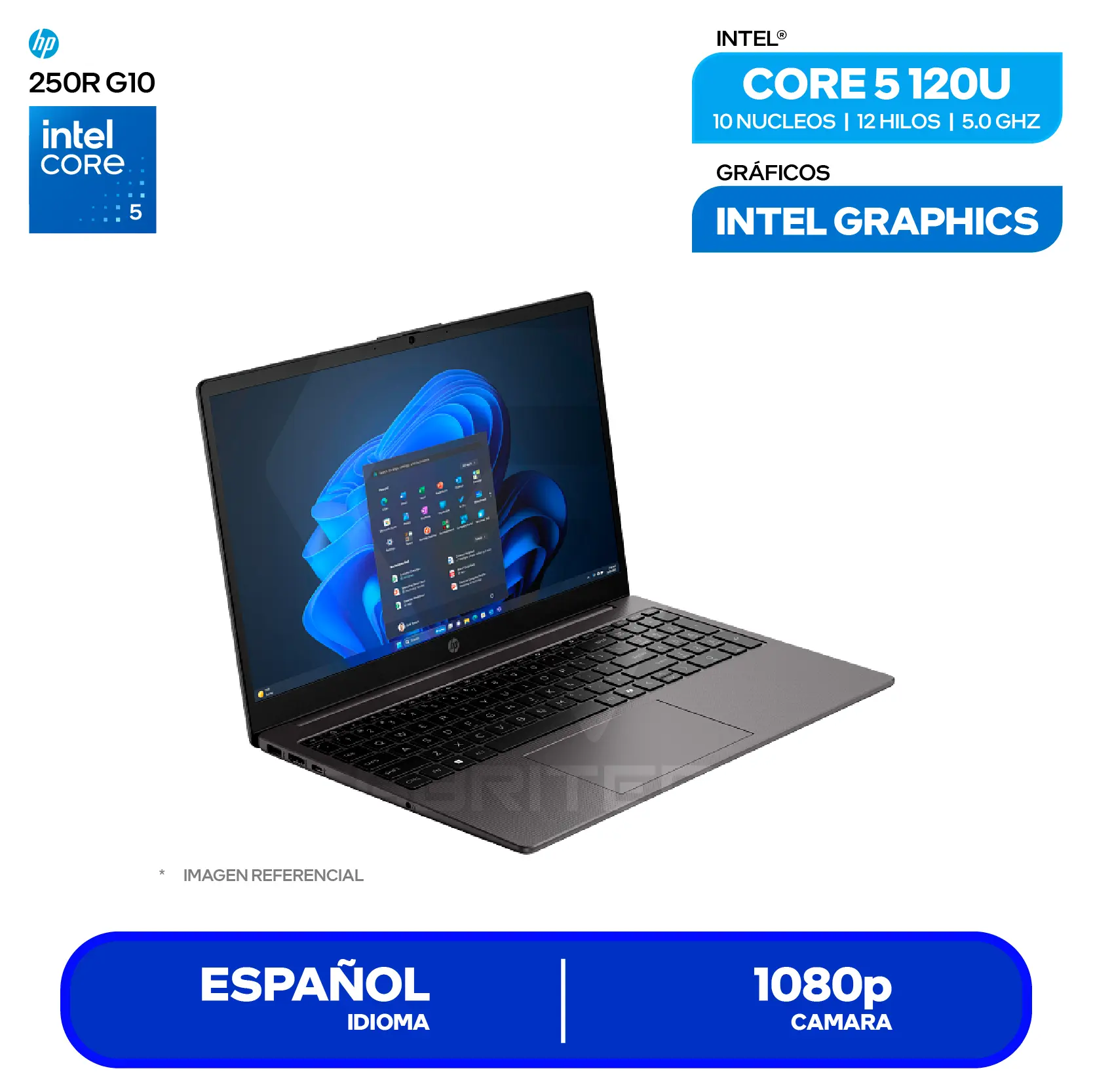 Laptop HP 250R G10  (C78DYAT#ABM) Intel Core 5 120U, RAM 16GB, SSD 512GB, 15.'' HD, FreeDos