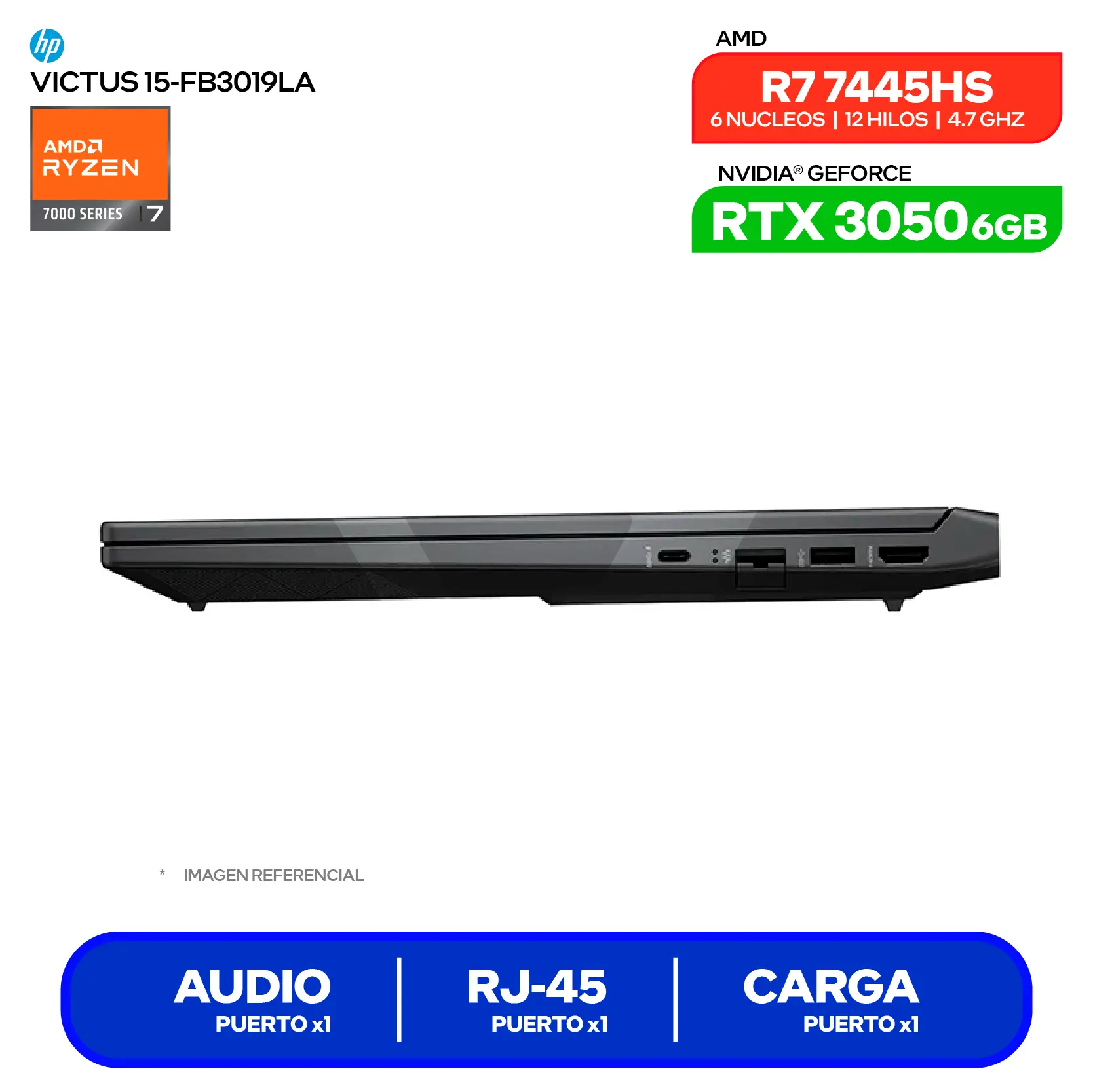 Laptop HP Victus 15-FB3019LA (BT4F6LA#ABM) Ryzen 7 7445HS, GeForce RTX 3050 6GB, RAM 8GB, SSD 512GB, 15.6'' FHD, FreeDos