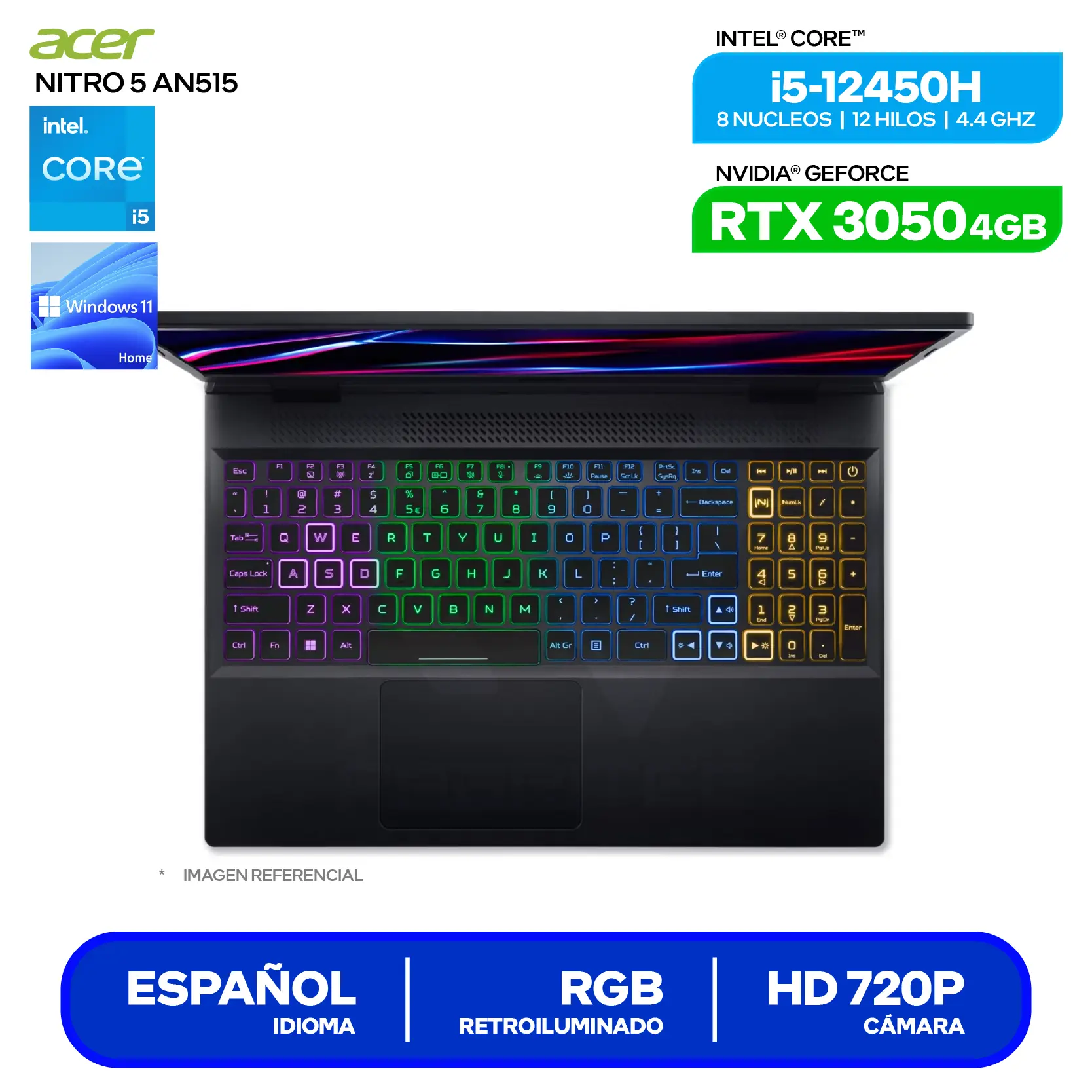 Laptop Acer Nitro AN515-58-57VS (NH.QFHAL.00R) Intel Core i5-12450H, GeForce RTX 3050 4GB, RAM 8GB, SSD 512GB, 15.6'' FHD, Windows 11 Home