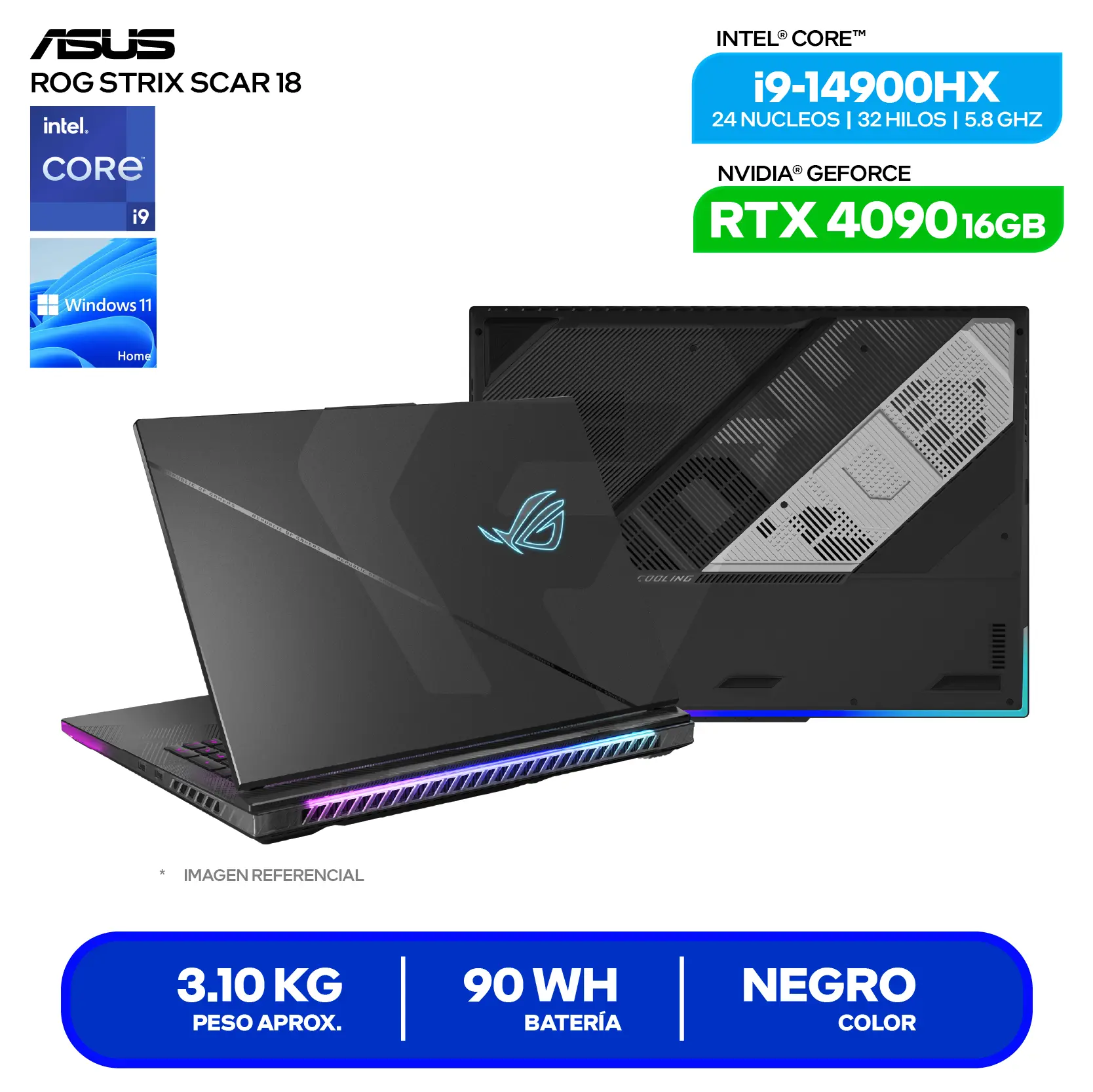 Laptop Asus Rog Strix Scar 18 G834JYR-R6041W (90NR0IP2-M003D) Intel Core i9 14900HX, GeForce RTX 4090 16GB, RAM 32GB, SSD 2TB, 18'' 2.5K, Windows 11 Home