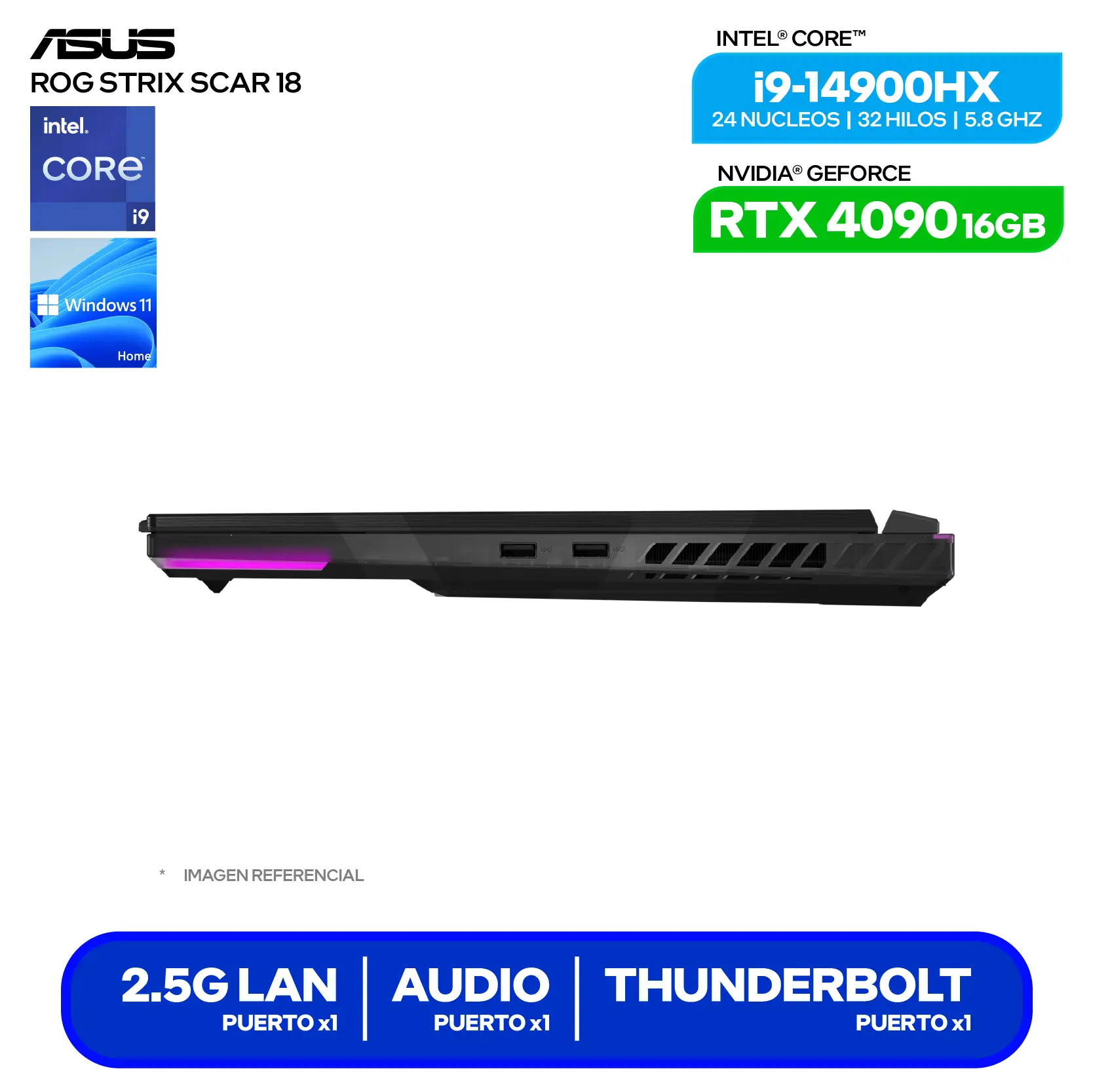 Laptop Asus Rog Strix Scar 18 G834JYR-R6041W (90NR0IP2-M003D) Intel Core i9 14900HX, GeForce RTX 4090 16GB, RAM 32GB, SSD 2TB, 18'' 2.5K, Windows 11 Home