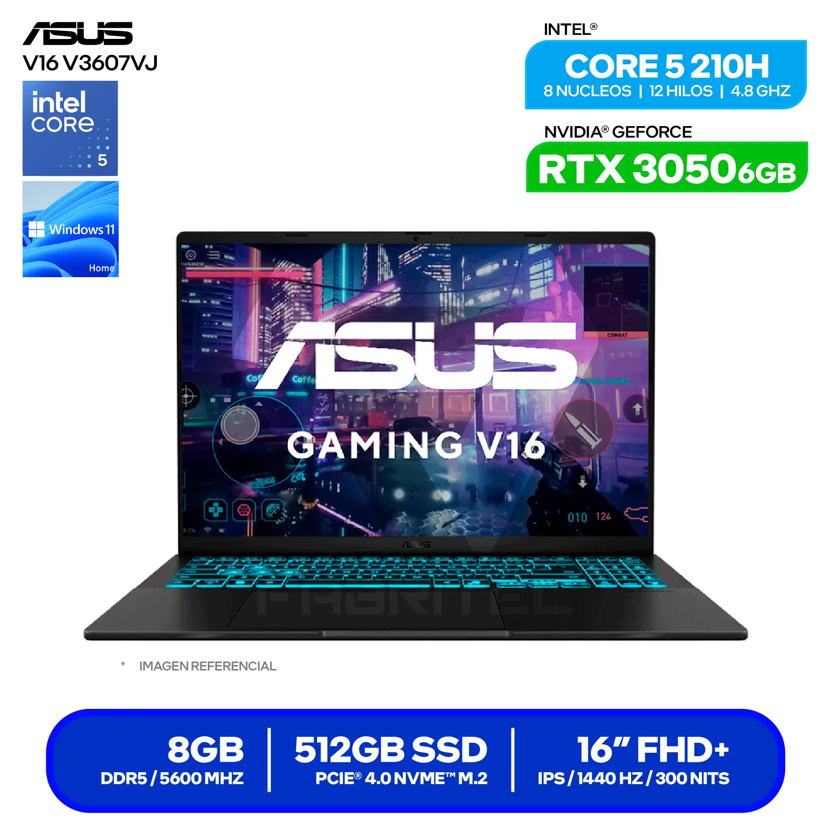 Laptop Asus V16 V3607VJ-RP067W (90NR0LN1-M000N0) Intel Core 5-210H, GeForce RTX 3050 6GB, RAM 8GB, SSD 512GB, 16'' FHD+, Windows 11 Home