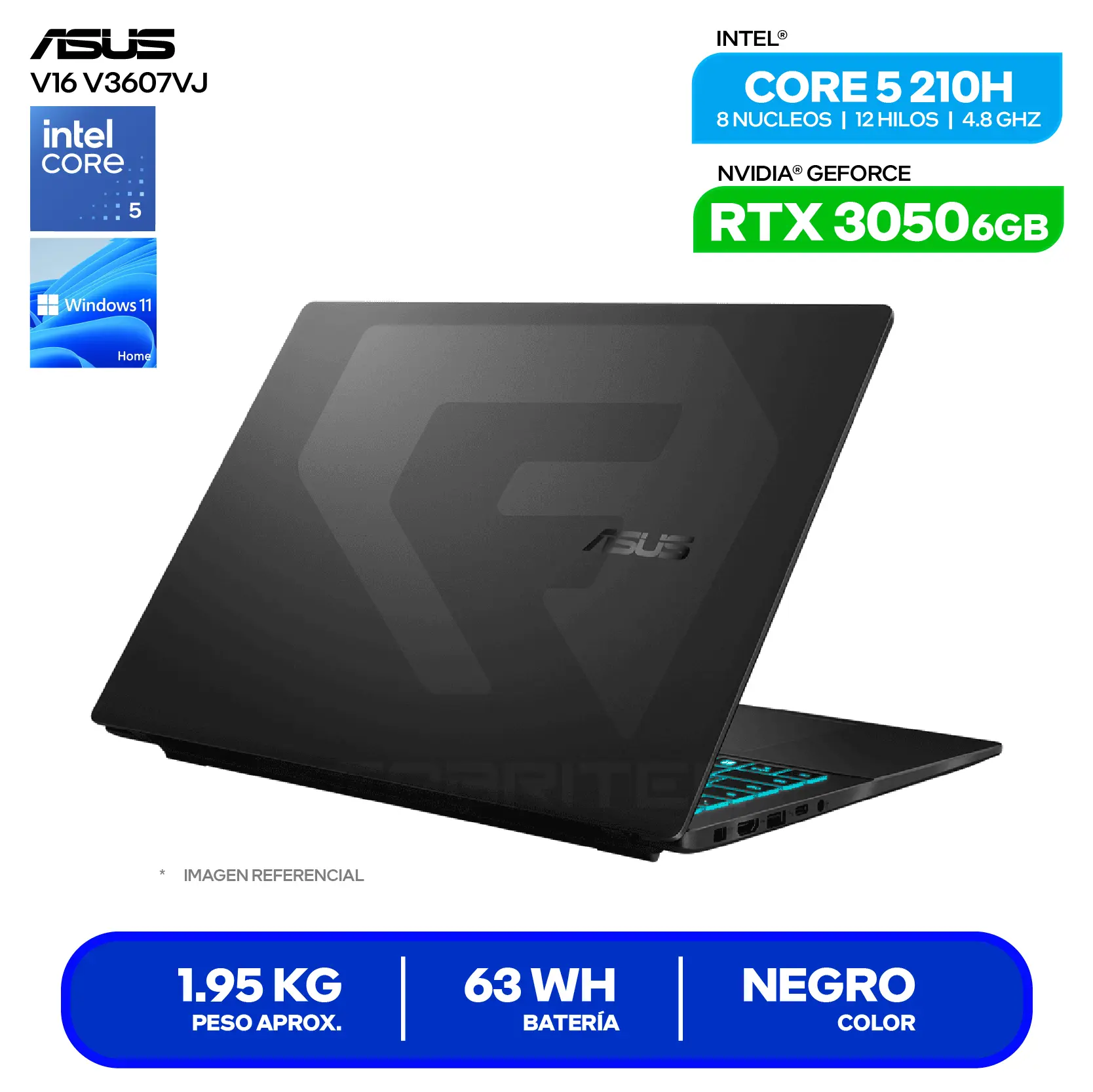 Laptop Asus V16 V3607VJ-RP067W (90NR0LN1-M000N0) Intel Core 5-210H, GeForce RTX 3050 6GB, RAM 8GB, SSD 512GB, 16'' FHD+, Windows 11 Home