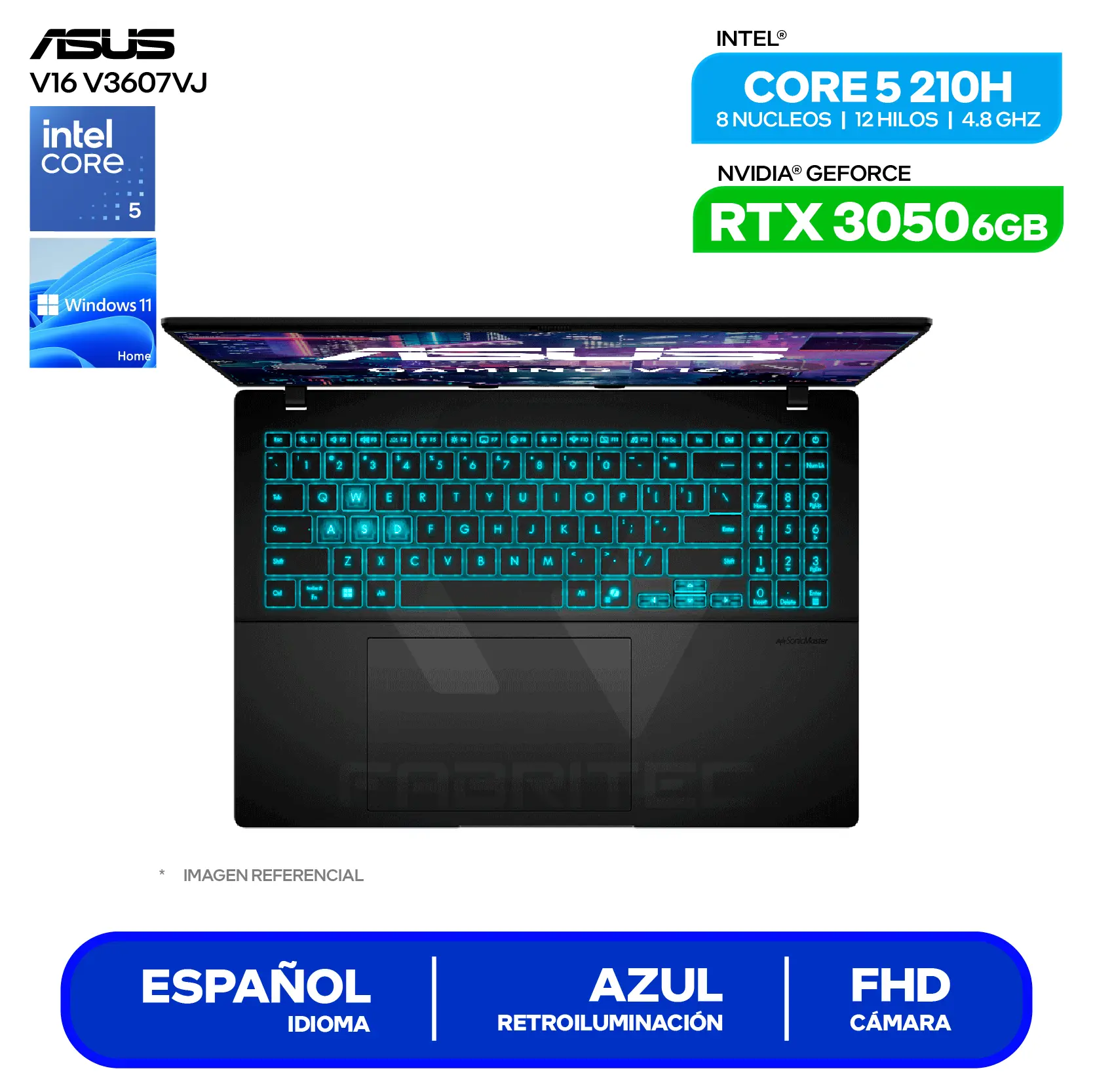 Laptop Asus V16 V3607VJ-RP067W (90NR0LN1-M000N0) Intel Core 5-210H, GeForce RTX 3050 6GB, RAM 8GB, SSD 512GB, 16'' FHD+, Windows 11 Home