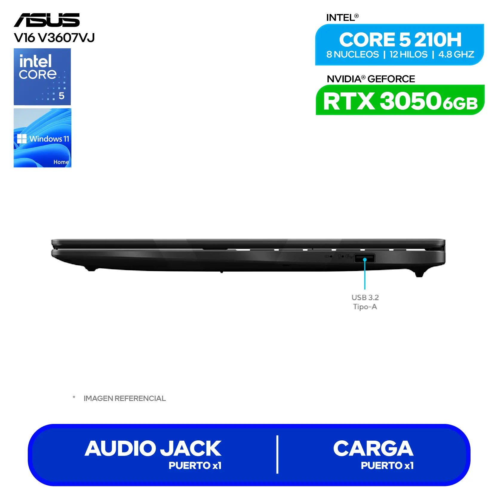 Laptop Asus V16 V3607VJ-RP067W (90NR0LN1-M000N0) Intel Core 5-210H, GeForce RTX 3050 6GB, RAM 8GB, SSD 512GB, 16'' FHD+, Windows 11 Home