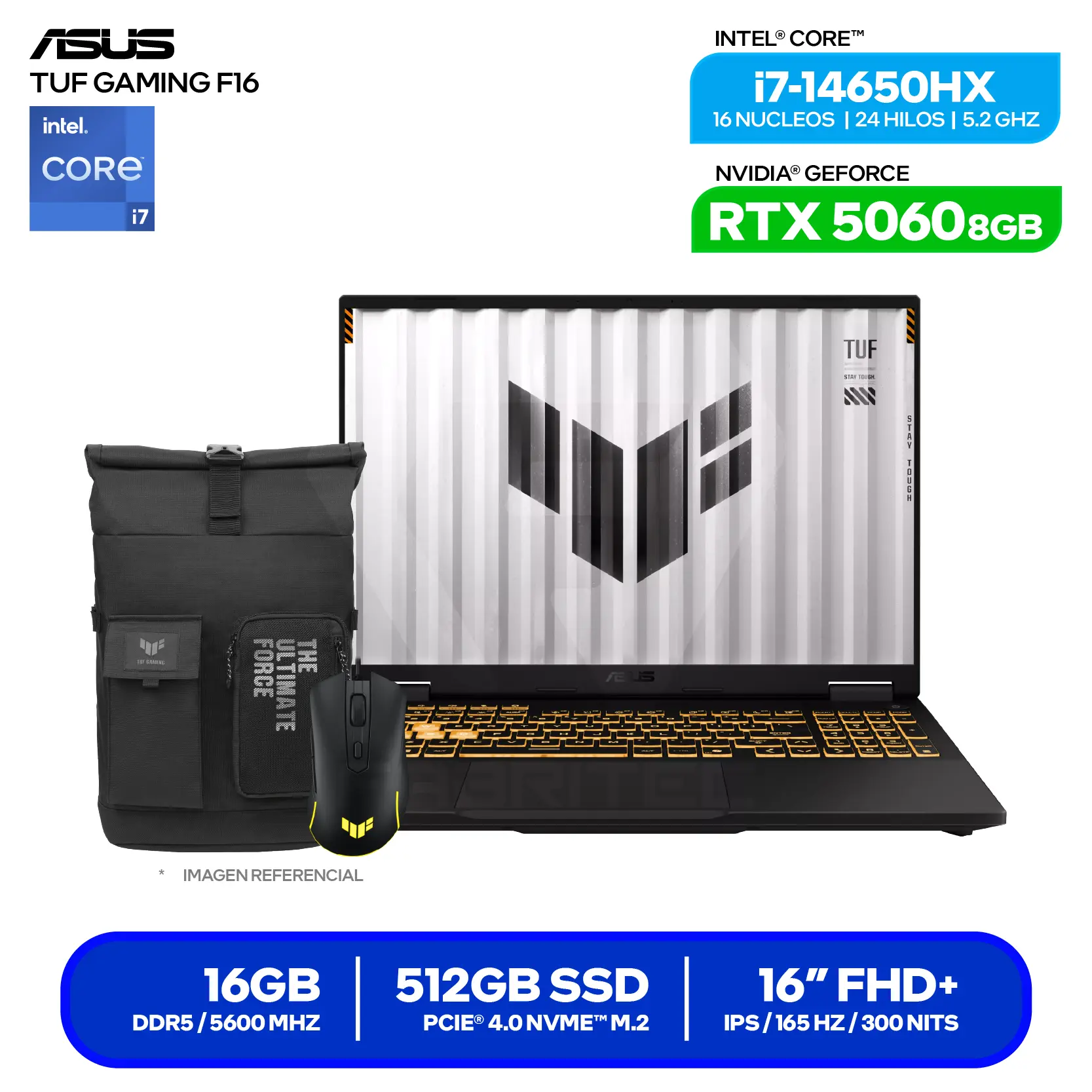 Laptop Asus TUF Gaming F16 FX608JMR-RV352 (90NR0NB1-M00KY0) Intel Core I7-14650HX, GeForce RTX 5060 8GB, RAM 16GB, SSD 512GB, 16'' FHD+, FreeDos