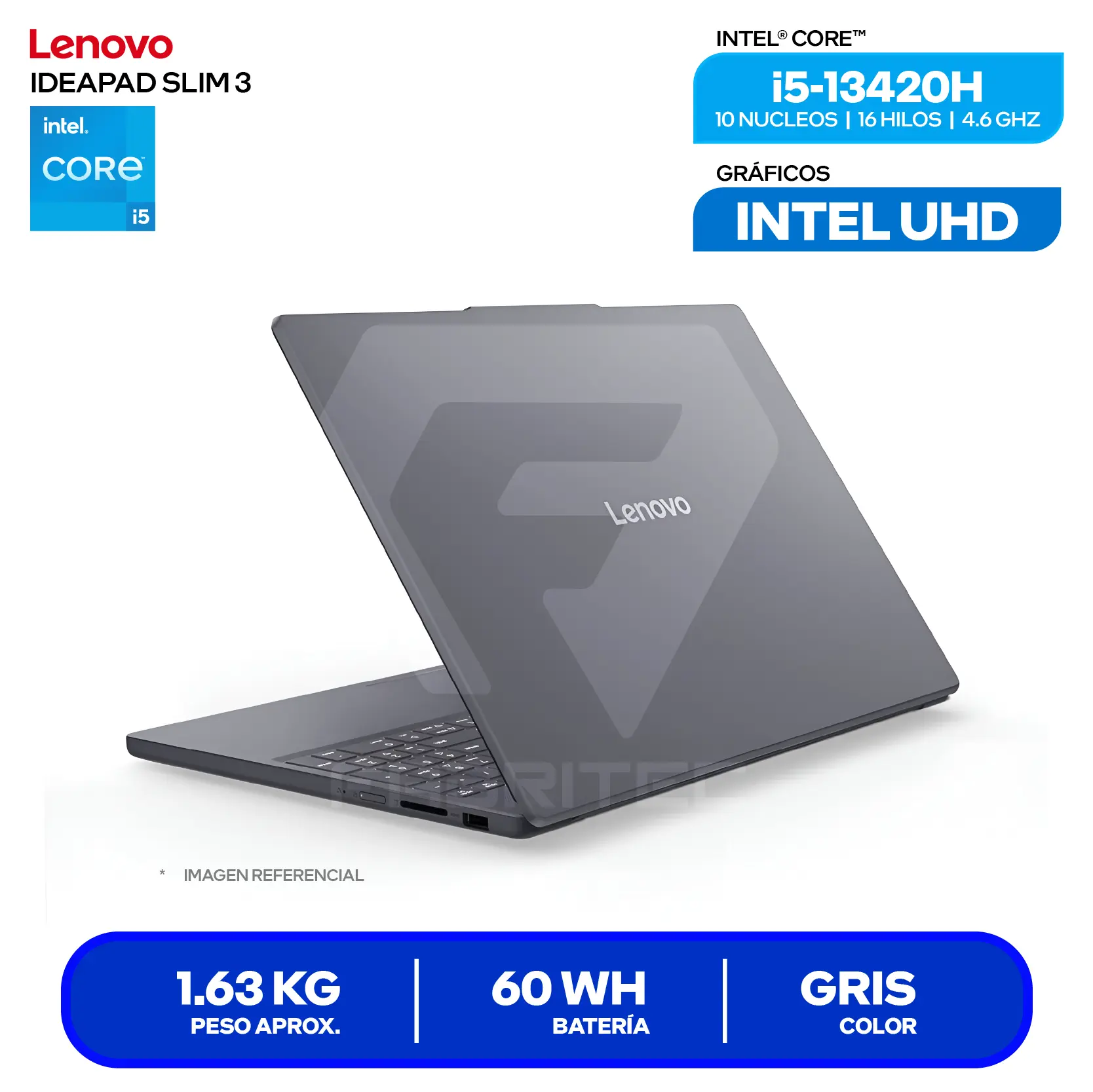 Laptop Lenovo IdeaPad Slim 3 15IRH10 (83K100KELM) Intel Core i5-13420H, RAM 8GB, SSD 512GB, 15.3'' FHD+, FreeDos