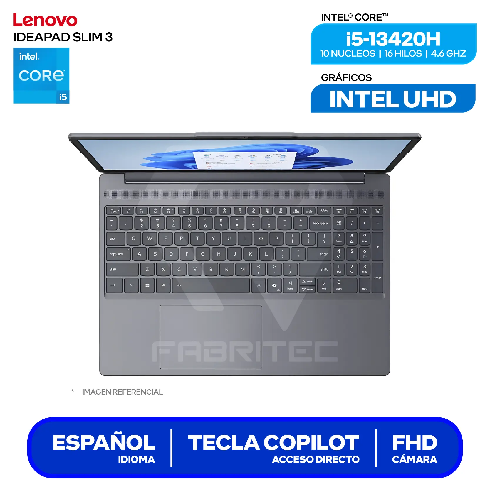 Laptop Lenovo IdeaPad Slim 3 15IRH10 (83K100KELM) Intel Core i5-13420H, RAM 8GB, SSD 512GB, 15.3'' FHD+, FreeDos