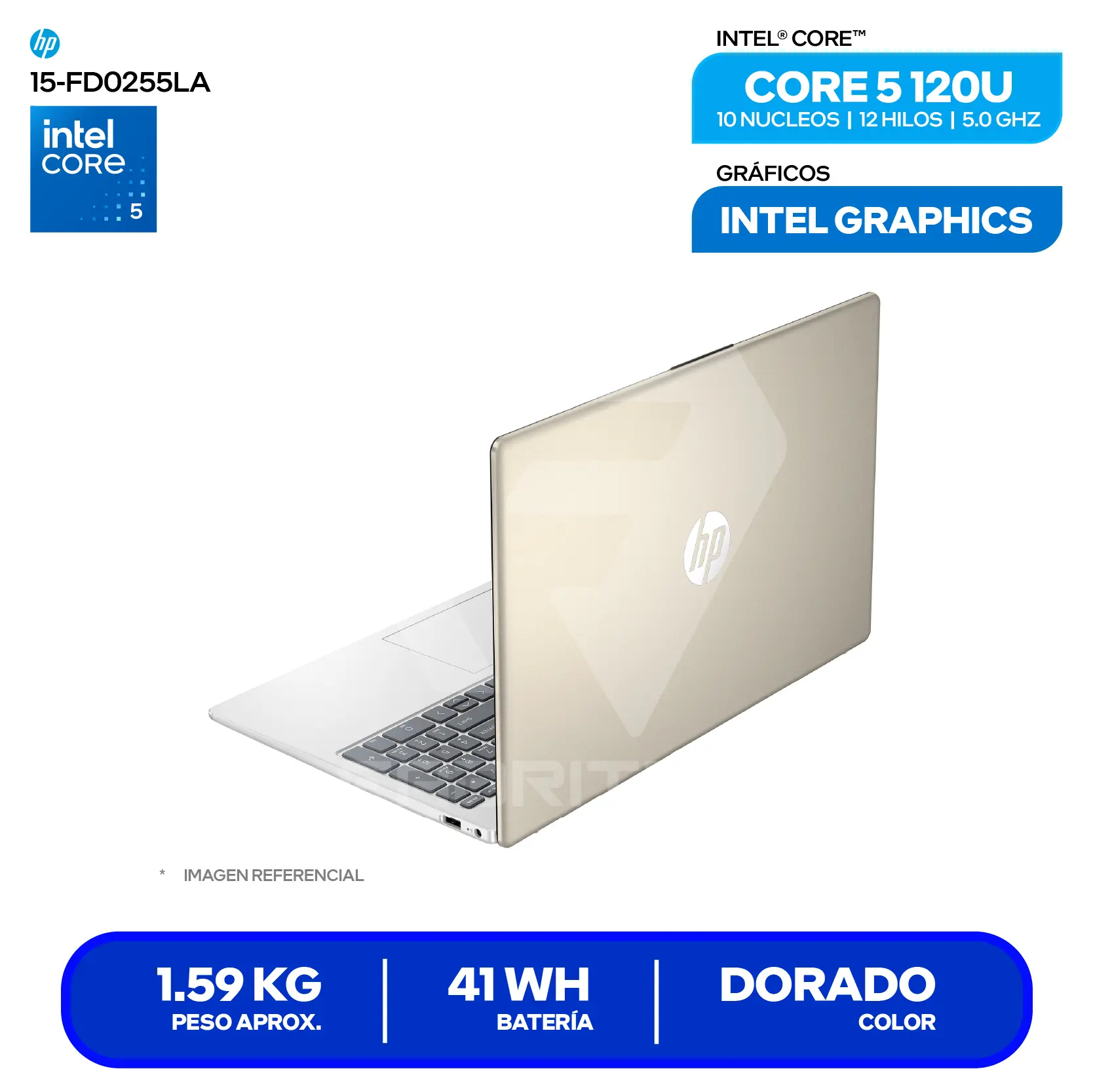 Laptop HP 15-FD0255LA (B9TX3LA#ABM) Intel Core 5-120U, RAM 8GB, SSD 512GB, 15.6'' FHD, FreeDos