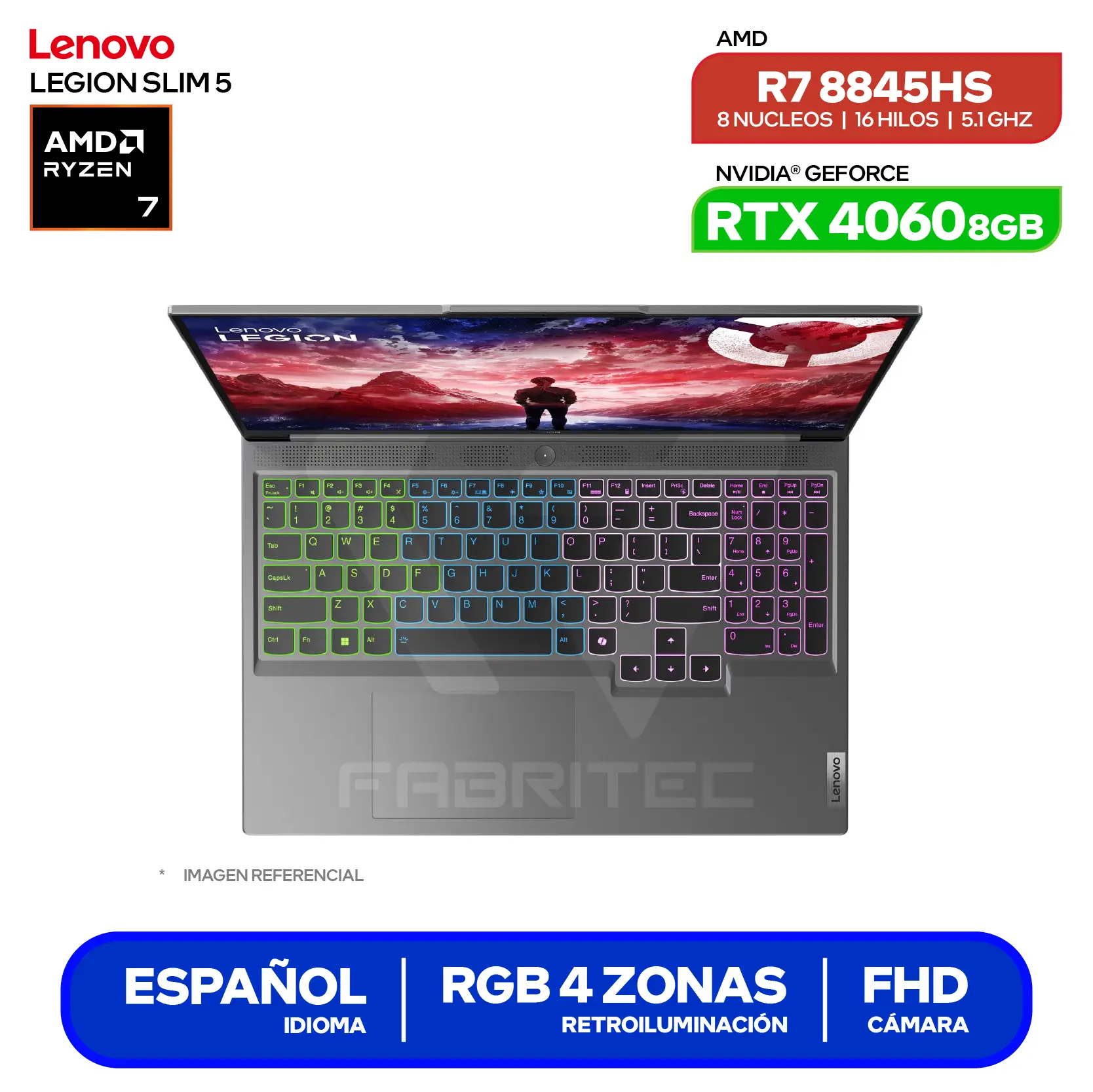 Laptop Lenovo Legion Slim 5 16AHP (83DH0086LM) Ryzen 7 8845H, GeForce RTX 4060 8GB, RAM 16GB, SSD 512GB, 16'' WQXGA, FreeDos