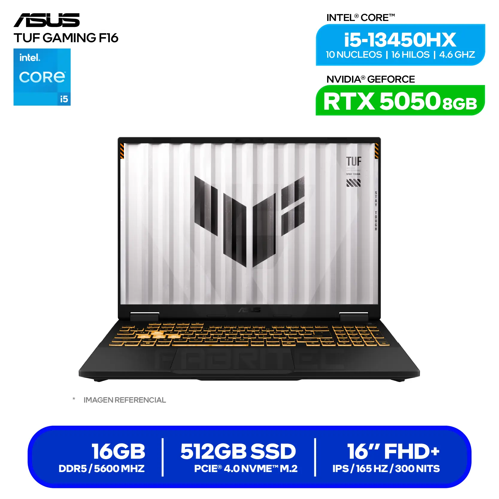 Laptop Asus Tuf Gaming F16 FX608JH-RV010 (90NR0MH1-M00210) Intel Core i5-13450HX, GeForce RTX 5050 8GB, RAM 16GB, SSD 512GB, 16'' WUXGA, FreeDos