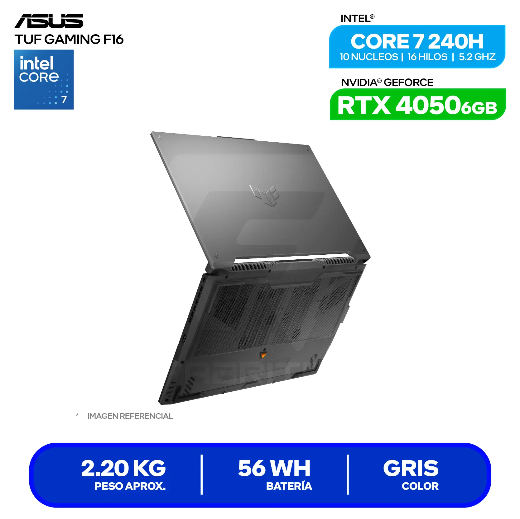 Laptop Asus Tuf Gaming F16 FX607VU-RL228 (90NR0N06-M00HN0) Intel Core 7 240H, GeForce RTX 4050 6GB, RAM 16GB, SSD 1TB, 16'' WUXGA, FreeDos