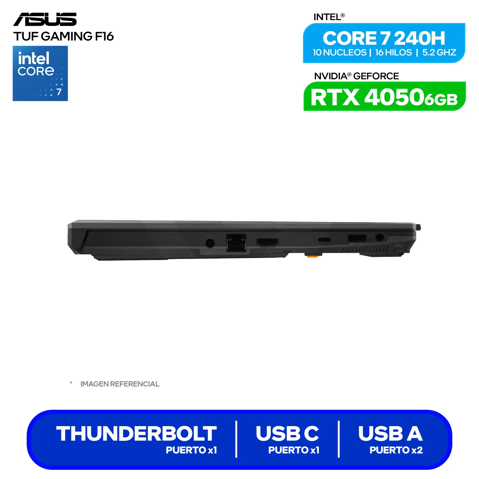 Laptop Asus Tuf Gaming F16 FX607VU-RL228 (90NR0N06-M00HN0) Intel Core 7 240H, GeForce RTX 4050 6GB, RAM 16GB, SSD 1TB, 16'' WUXGA, FreeDos