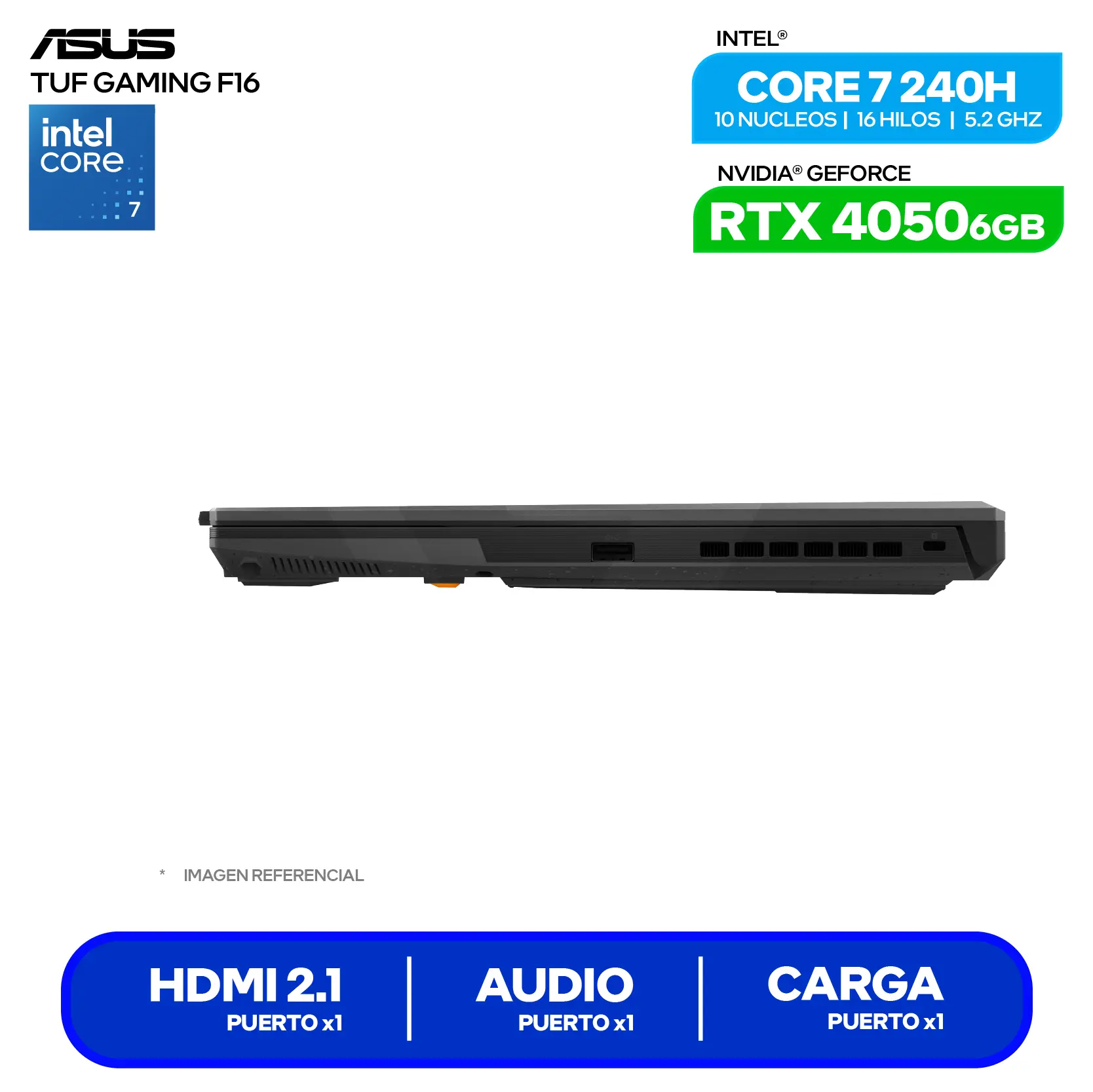 Laptop Asus Tuf Gaming F16 FX607VU-RL228 (90NR0N06-M00HN0) Intel Core 7 240H, GeForce RTX 4050 6GB, RAM 16GB, SSD 1TB, 16'' WUXGA, FreeDos