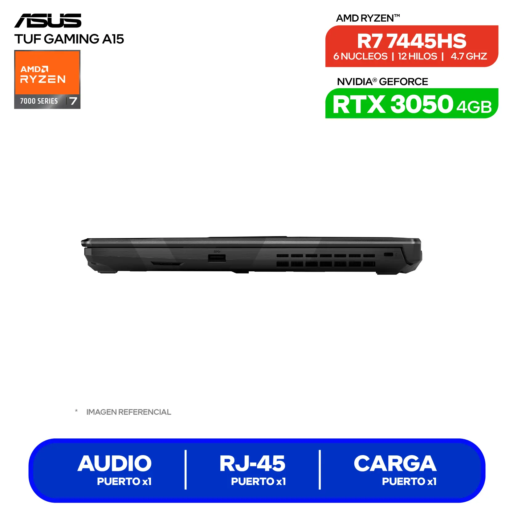 Laptop Asus Tuf Gaming A15 FA506NCG-HN194 (90NR0JF7-M00P70) AMD Ryzen 7 7445HS, GeForce RTX 3050 4GB, RAM 16GB, SSD 512GB, 15.6'' FHD, FreeDos
