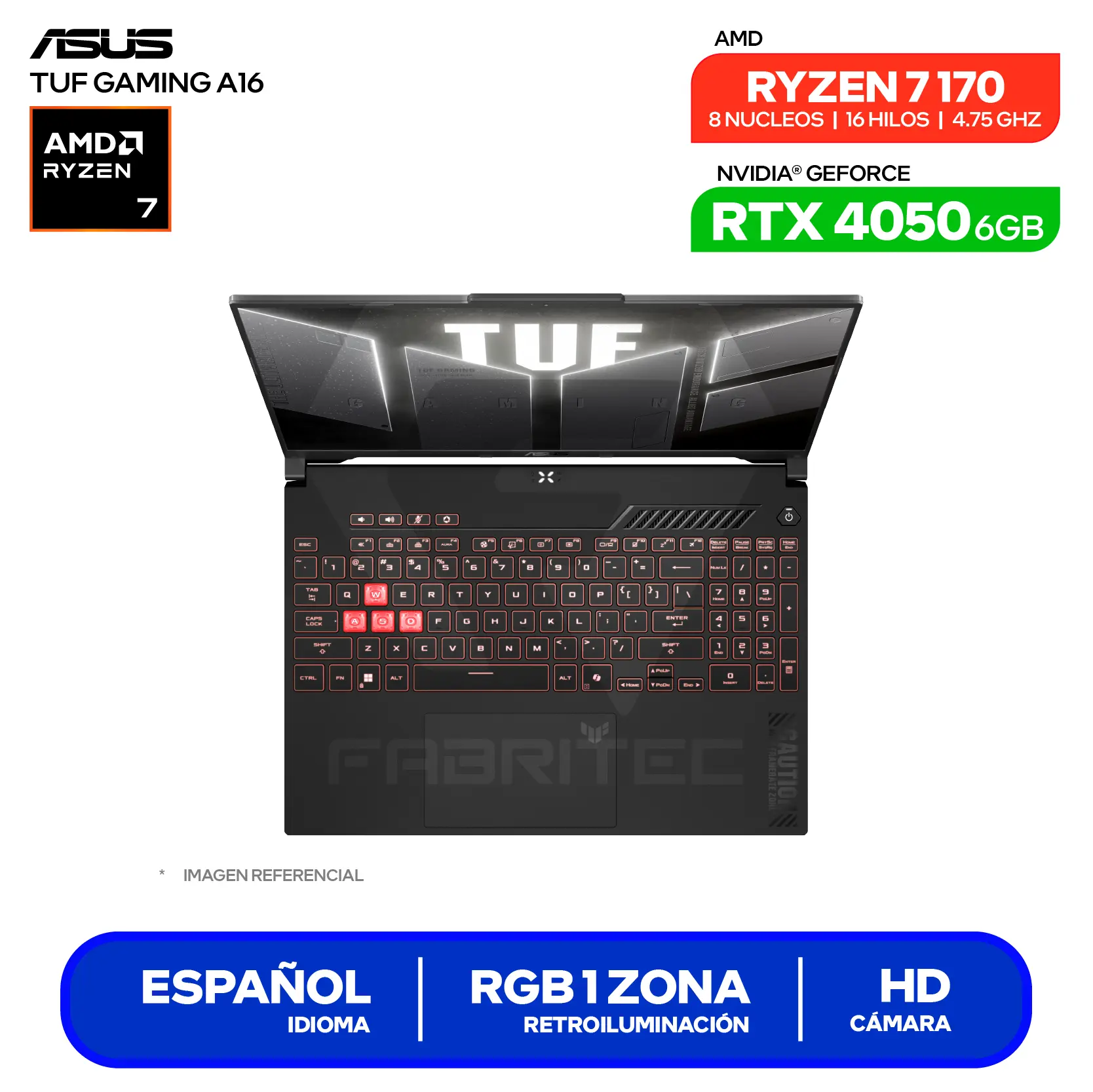 Laptop Asus Tuf Gaming A16 FA607NUQ-RL015 (90NR0QF3-M000W0) AMD Ryzen 7 170, GeForce RTX 4050 6GB, RAM 16GB, SSD 512GB, 16'' FHD+, FreeDos