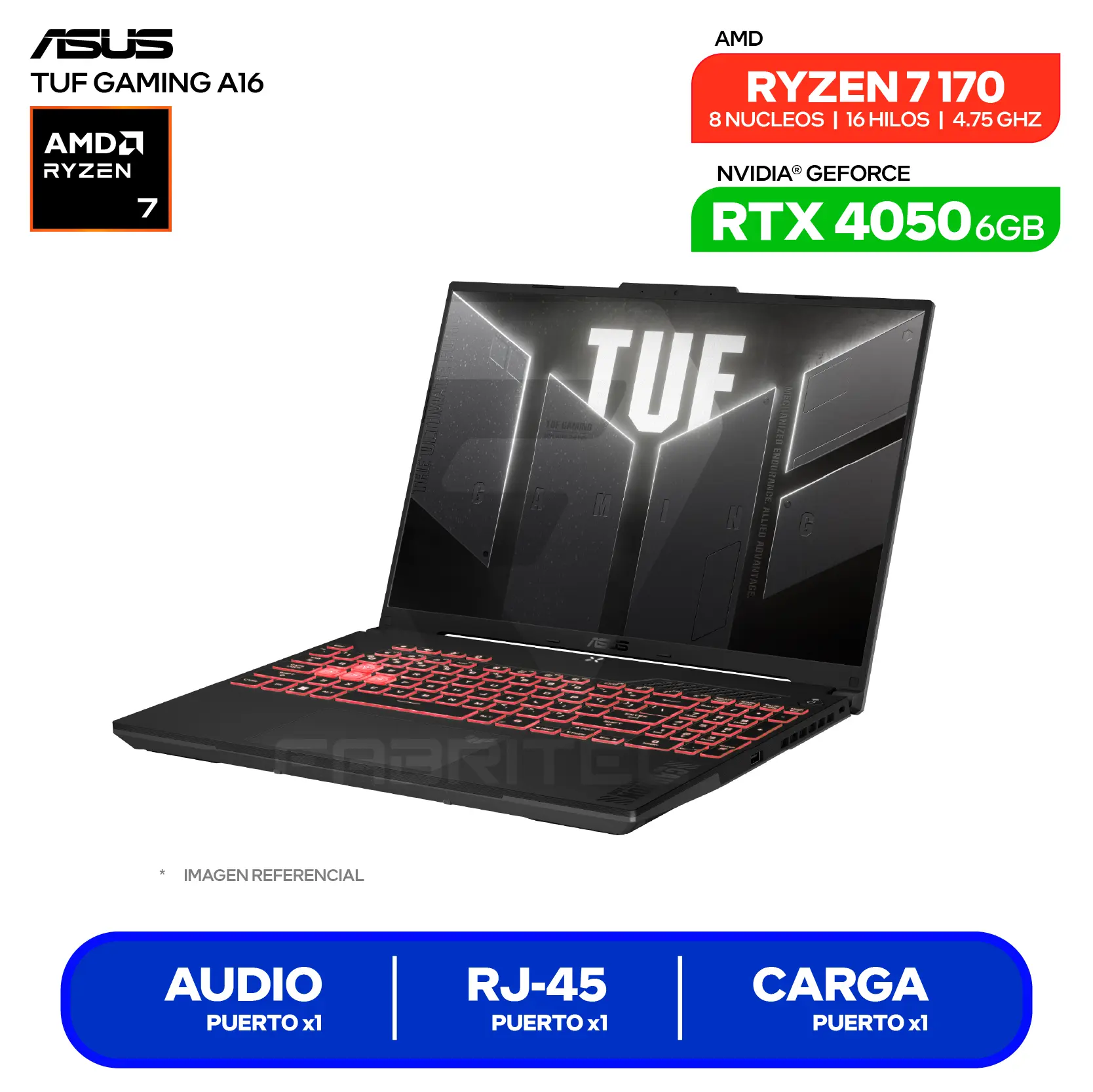 Laptop Asus Tuf Gaming A16 FA607NUQ-RL015 (90NR0QF3-M000W0) AMD Ryzen 7 170, GeForce RTX 4050 6GB, RAM 16GB, SSD 512GB, 16'' FHD+, FreeDos