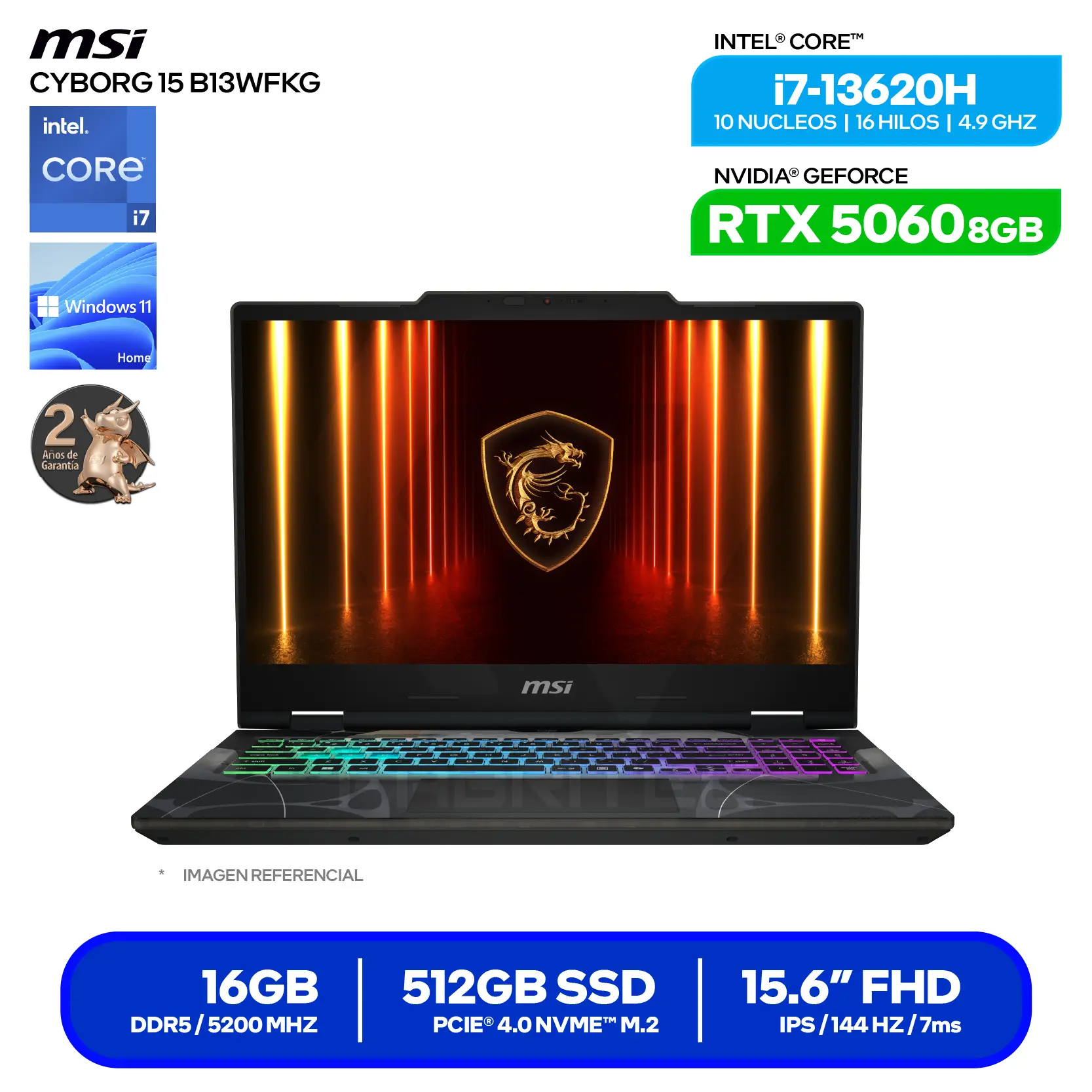 Laptop MSI Cyborg 15 B13WFKG (9S7-15Q342-1073) Intel Core Ultra i7-13620H, GeForce RTX 5060 8GB, RAM 16GB, SSD 512GB, 15.6'' FHD, Windows 11 Home