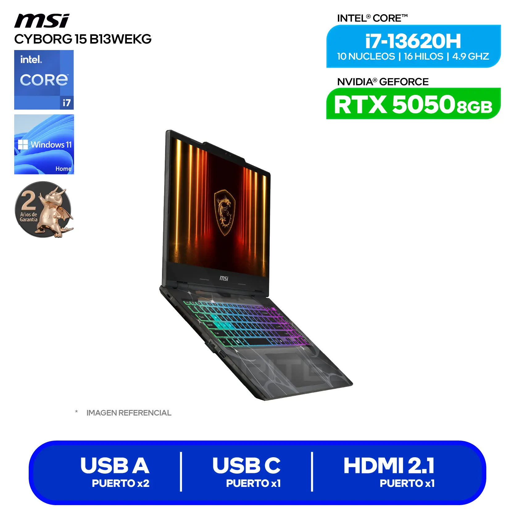 Laptop MSI Cyborg 15 B13WEKG (9S7-15Q342-1074) Intel Core i7-13620H, GeForce RTX 5050 8GB, RAM 16GB, SSD 512GB, 15.6'' FHD, Windows 11 Home