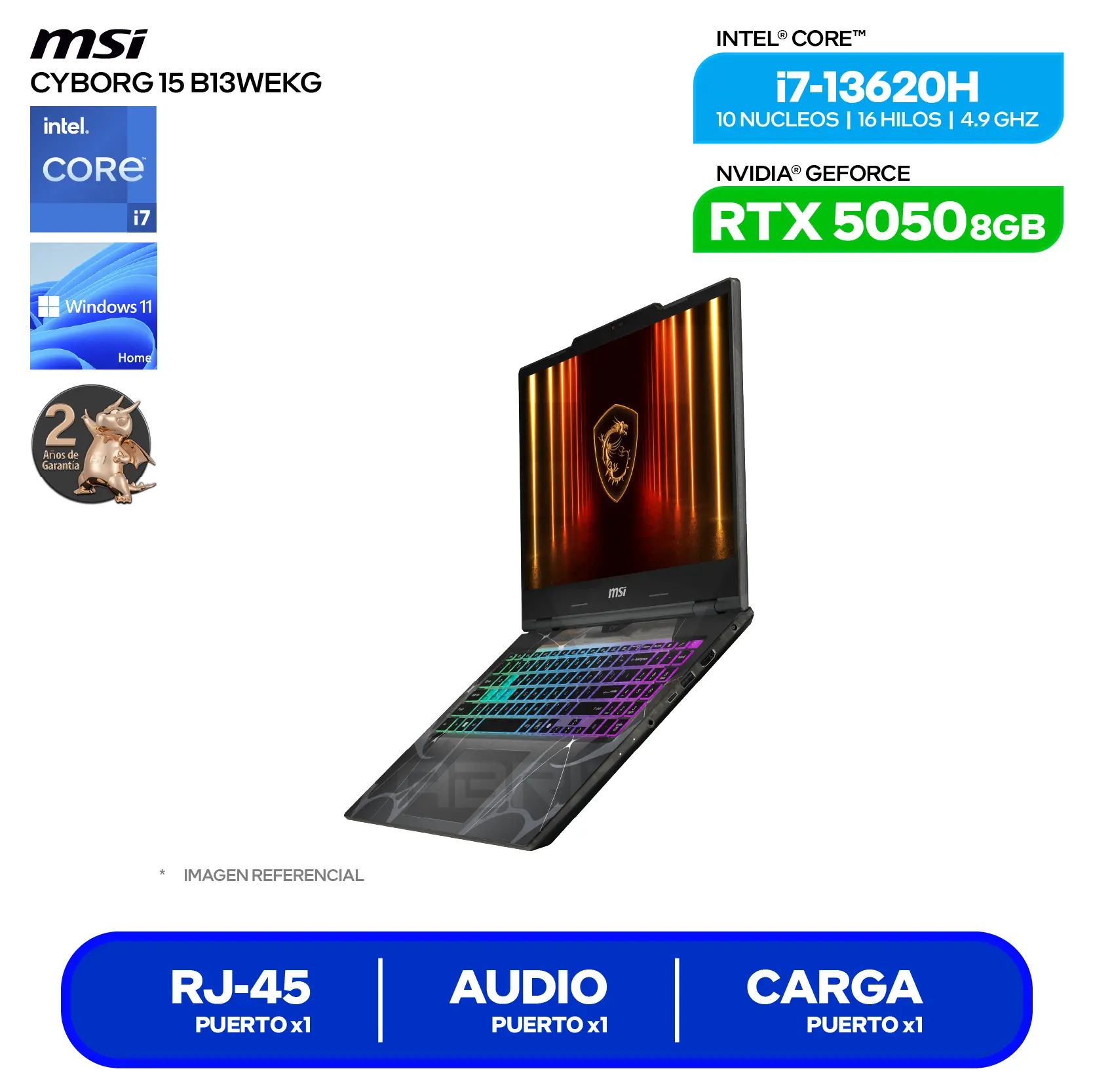 Laptop MSI Cyborg 15 B13WEKG (9S7-15Q342-1074) Intel Core i7-13620H, GeForce RTX 5050 8GB, RAM 16GB, SSD 512GB, 15.6'' FHD, Windows 11 Home