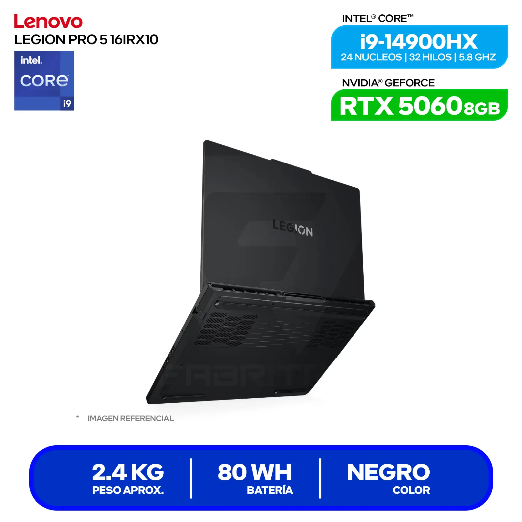 Laptop Lenovo Legion Pro 5 16IRX10 (83NN0053LM) Intel Core Ultra i9-14900HX, GeForce RTX 5060 8GB, RAM 16GB, SSD 1TB, 16'' 2.5K, FreeDos