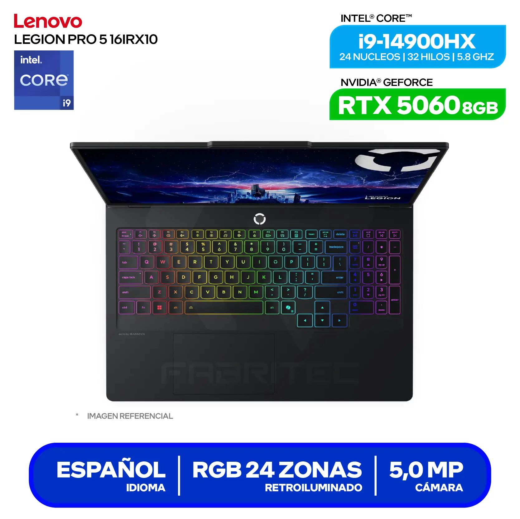 Laptop Lenovo Legion Pro 5 16IRX10 (83NN0053LM) Intel Core Ultra i9-14900HX, GeForce RTX 5060 8GB, RAM 16GB, SSD 1TB, 16'' 2.5K, FreeDos